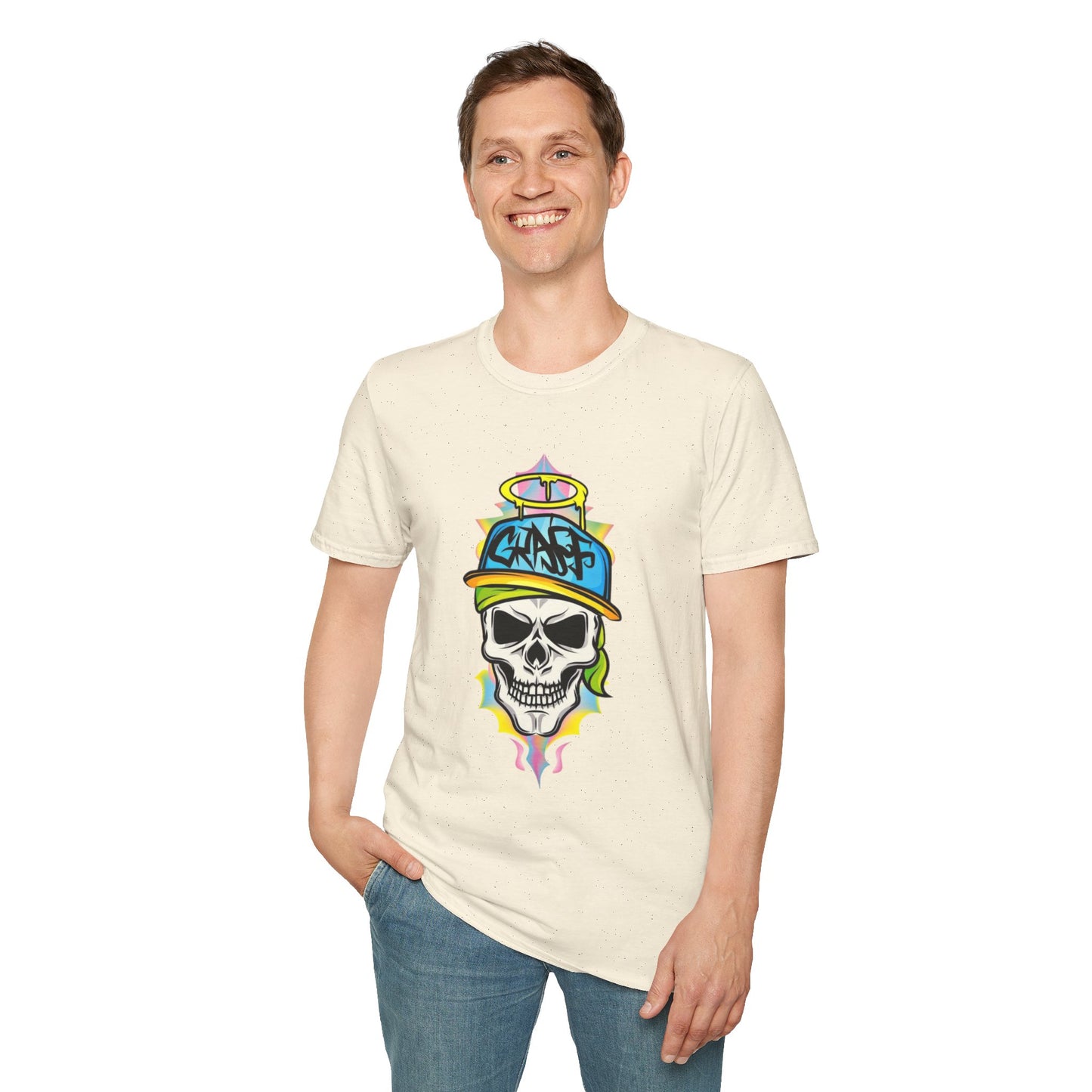 Unisex Skull Graphic Tee Shirt With Skeleton Design Softstyle 64000 100 Percent Ring Spun Cotton