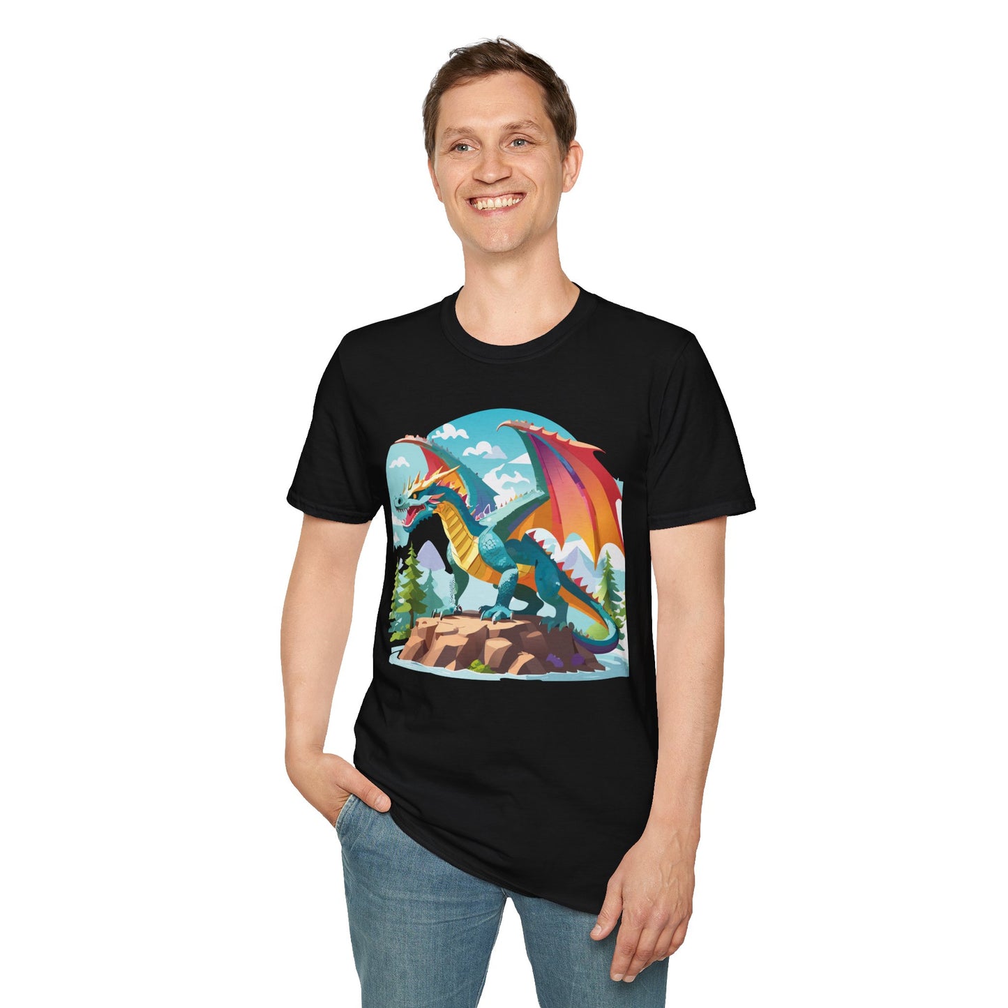 Dragon Graphic Tee Unisex Softstyle 100 Percent Ring Spun Cotton Animal Art Print Shirt