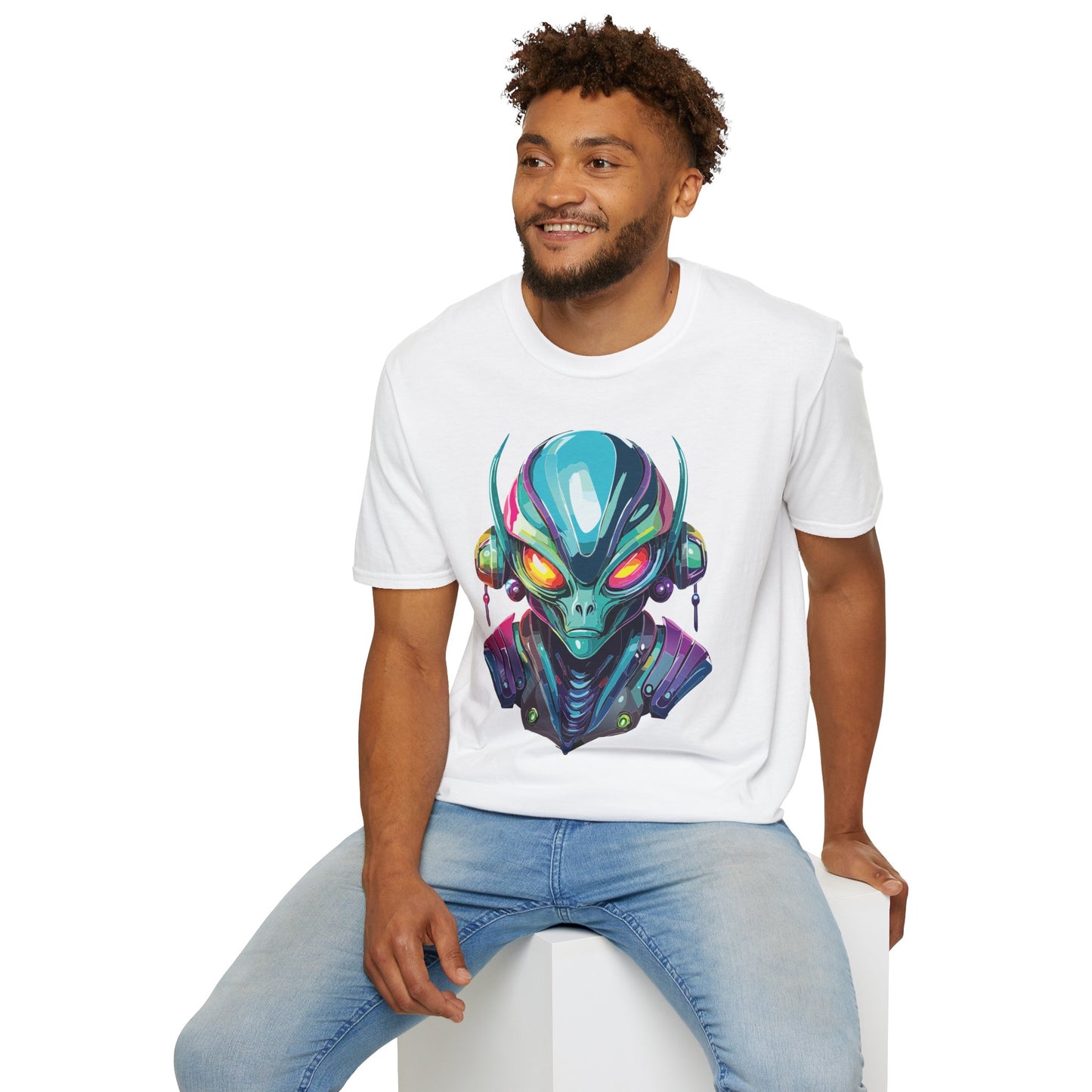Alien Cosmos Unisex Cotton T Shirt With Alien Artwork Softstyle Ring Spun Cotton 64000
