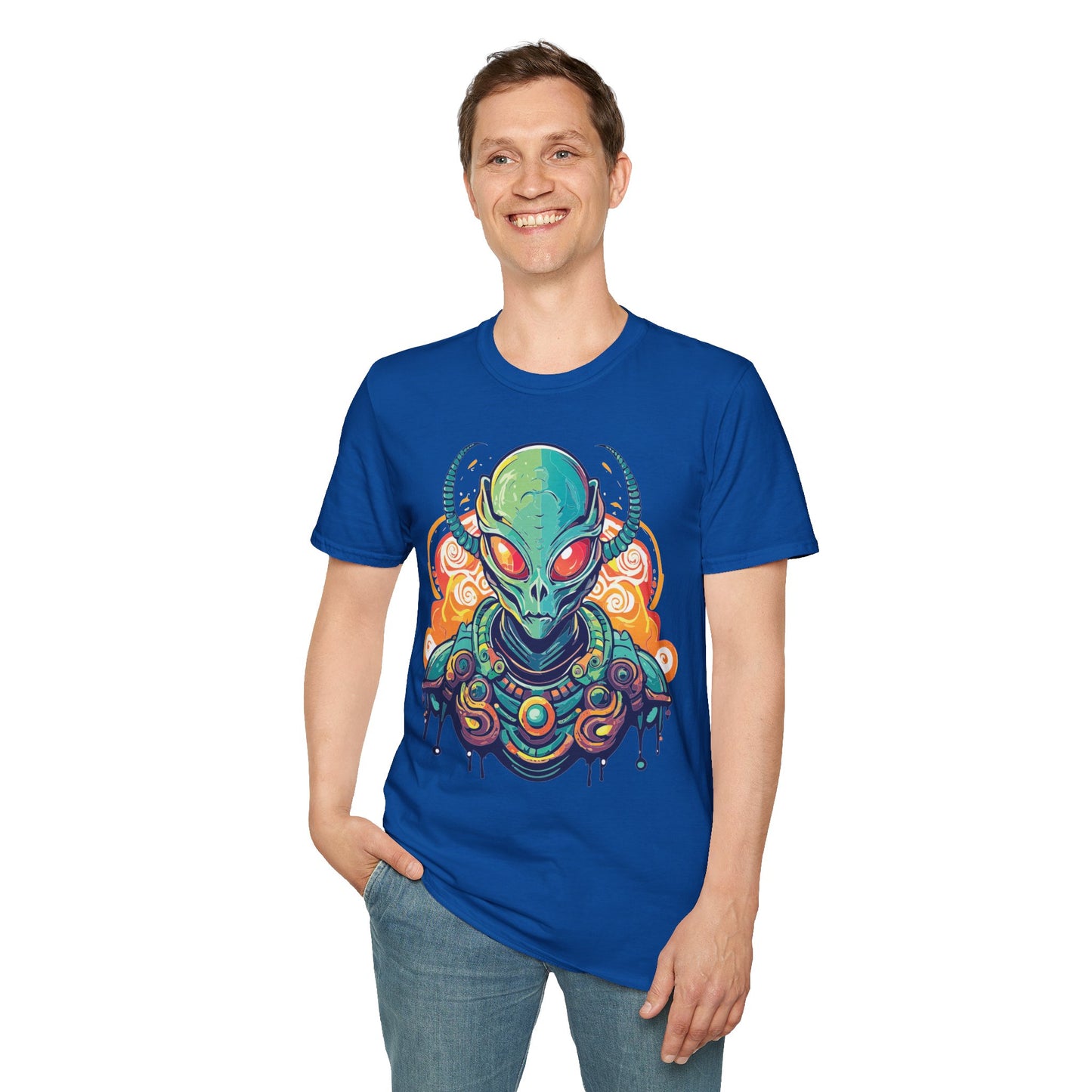 Cosmos Alien T Shirt Unisex Softstyle Cotton Tee With Space Artwork Graphic Design