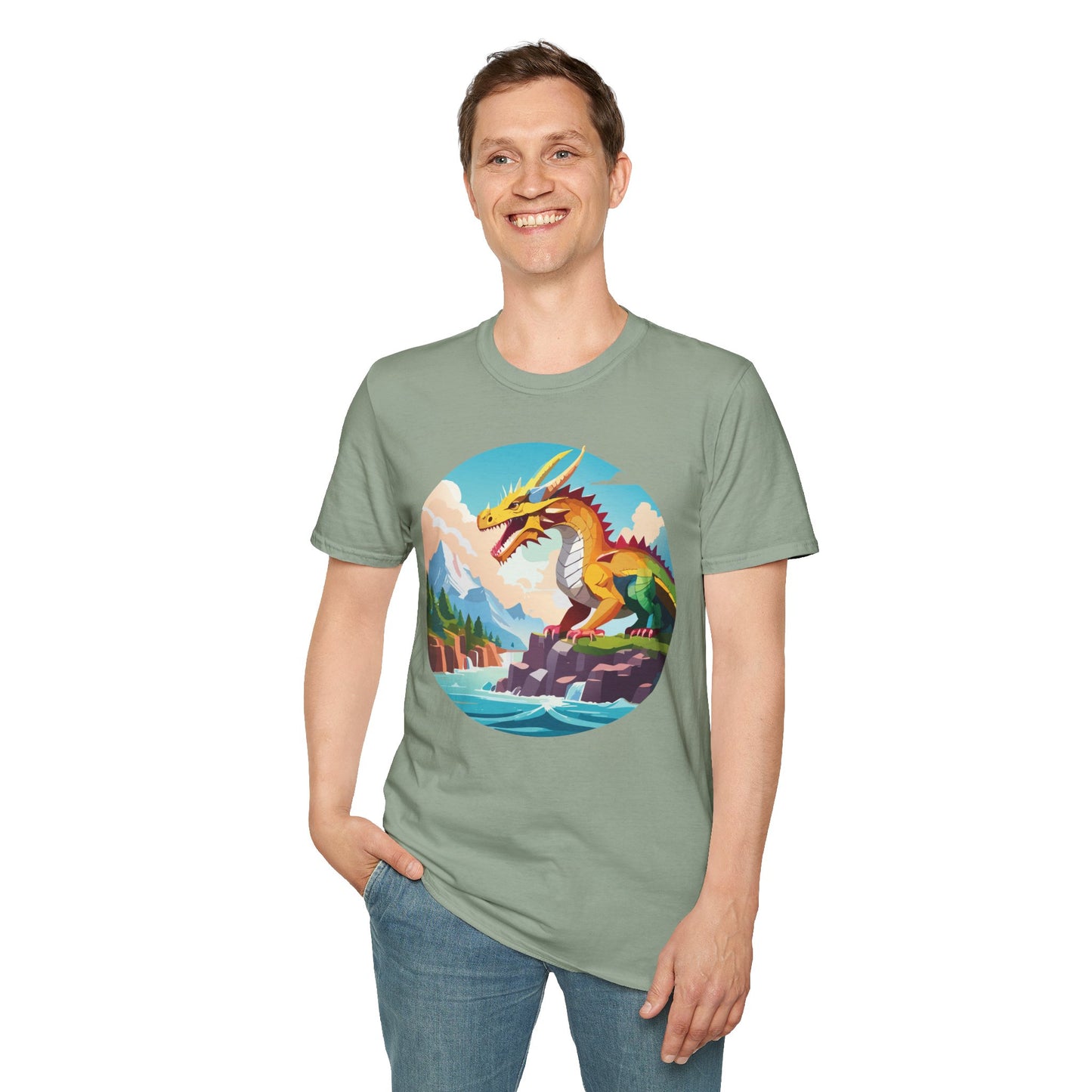 Dragon T Shirt Unisex Softstyle Cotton Tee With Colorful Animal Art Design For Everyday Wear