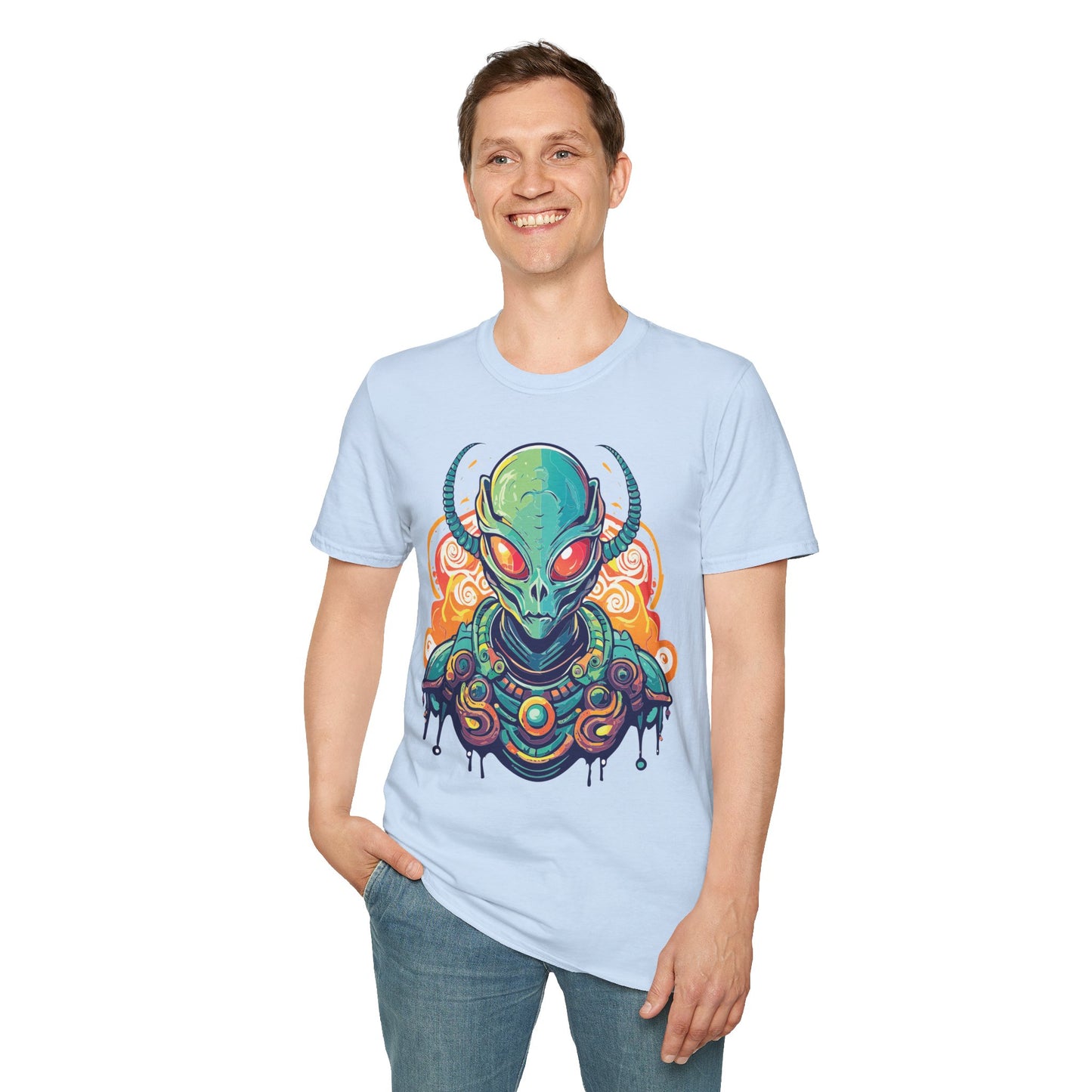 Cosmos Alien T Shirt Unisex Softstyle Cotton Tee With Space Artwork Graphic Design