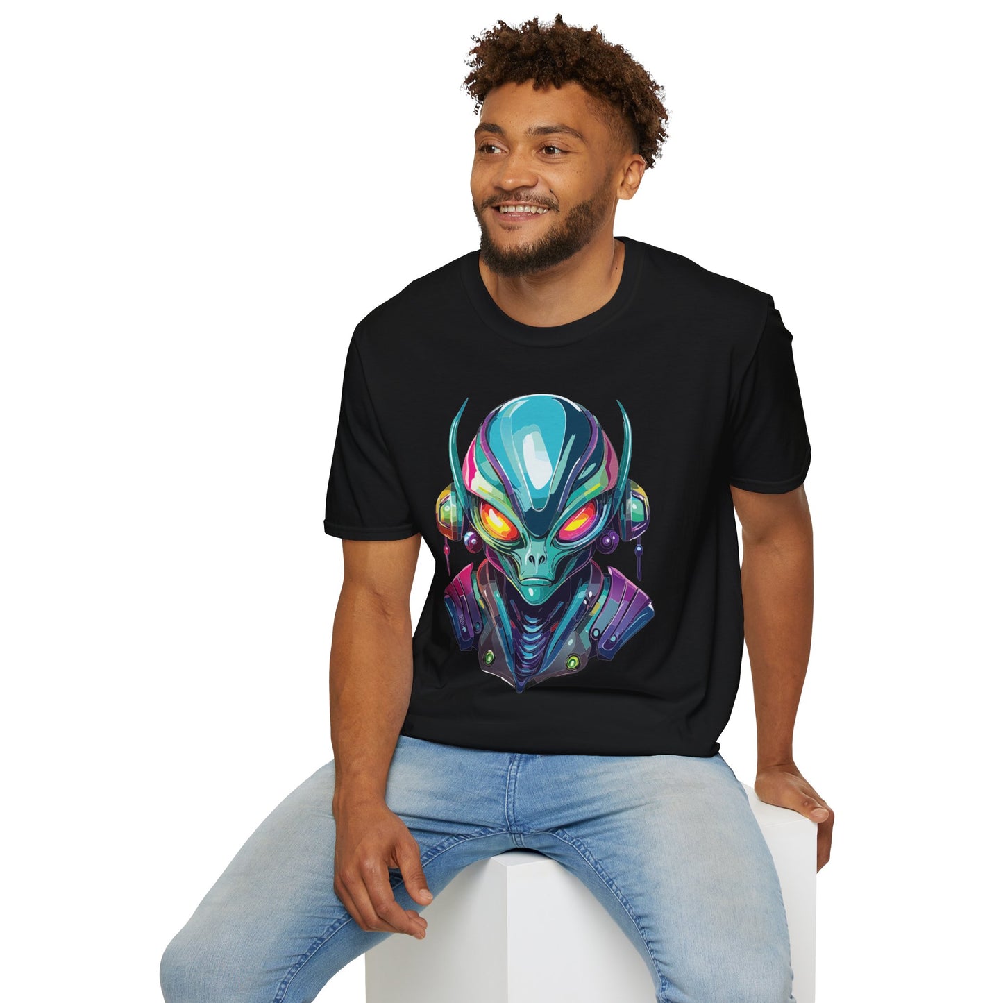 Alien Cosmos Unisex Cotton T Shirt With Alien Artwork Softstyle Ring Spun Cotton 64000