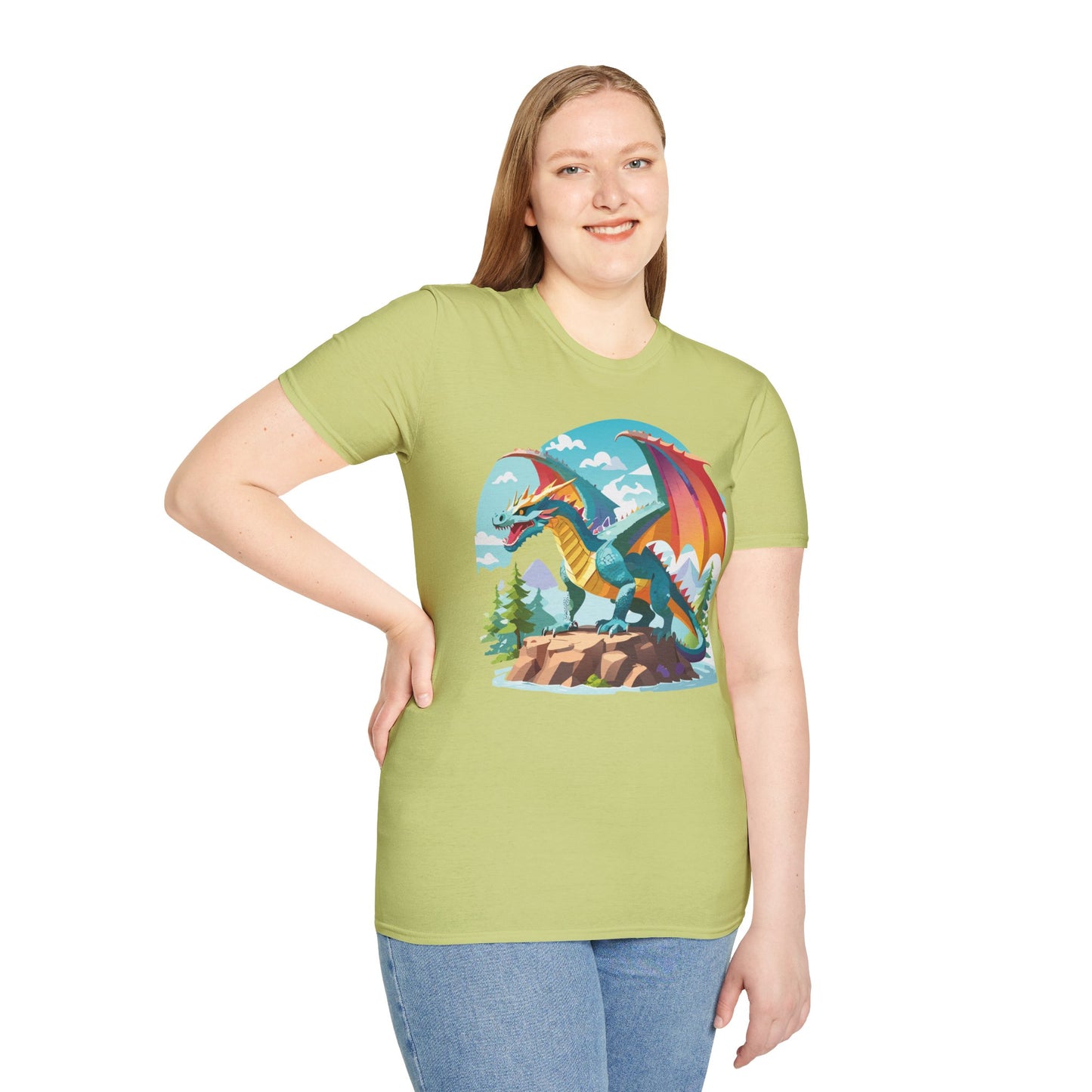 Dragon Graphic Tee Unisex Softstyle 100 Percent Ring Spun Cotton Animal Art Print Shirt
