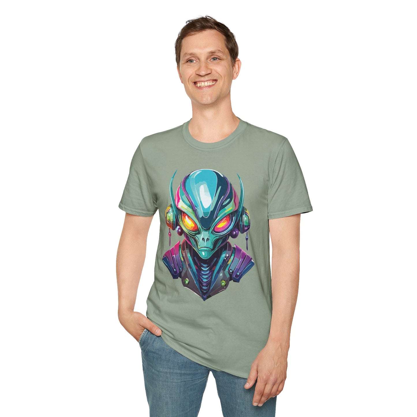 Alien Cosmos Unisex Cotton T Shirt With Alien Artwork Softstyle Ring Spun Cotton 64000