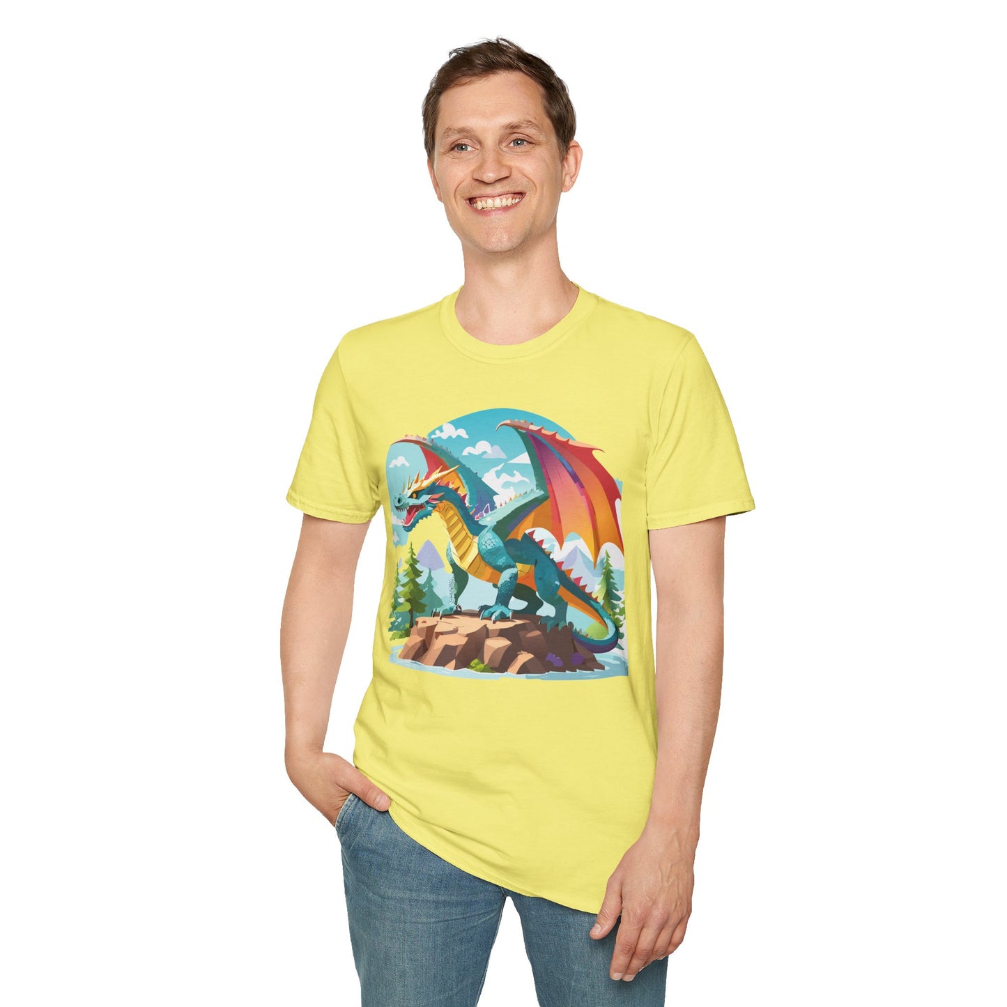 Dragon Graphic Tee Unisex Softstyle 100 Percent Ring Spun Cotton Animal Art Print Shirt