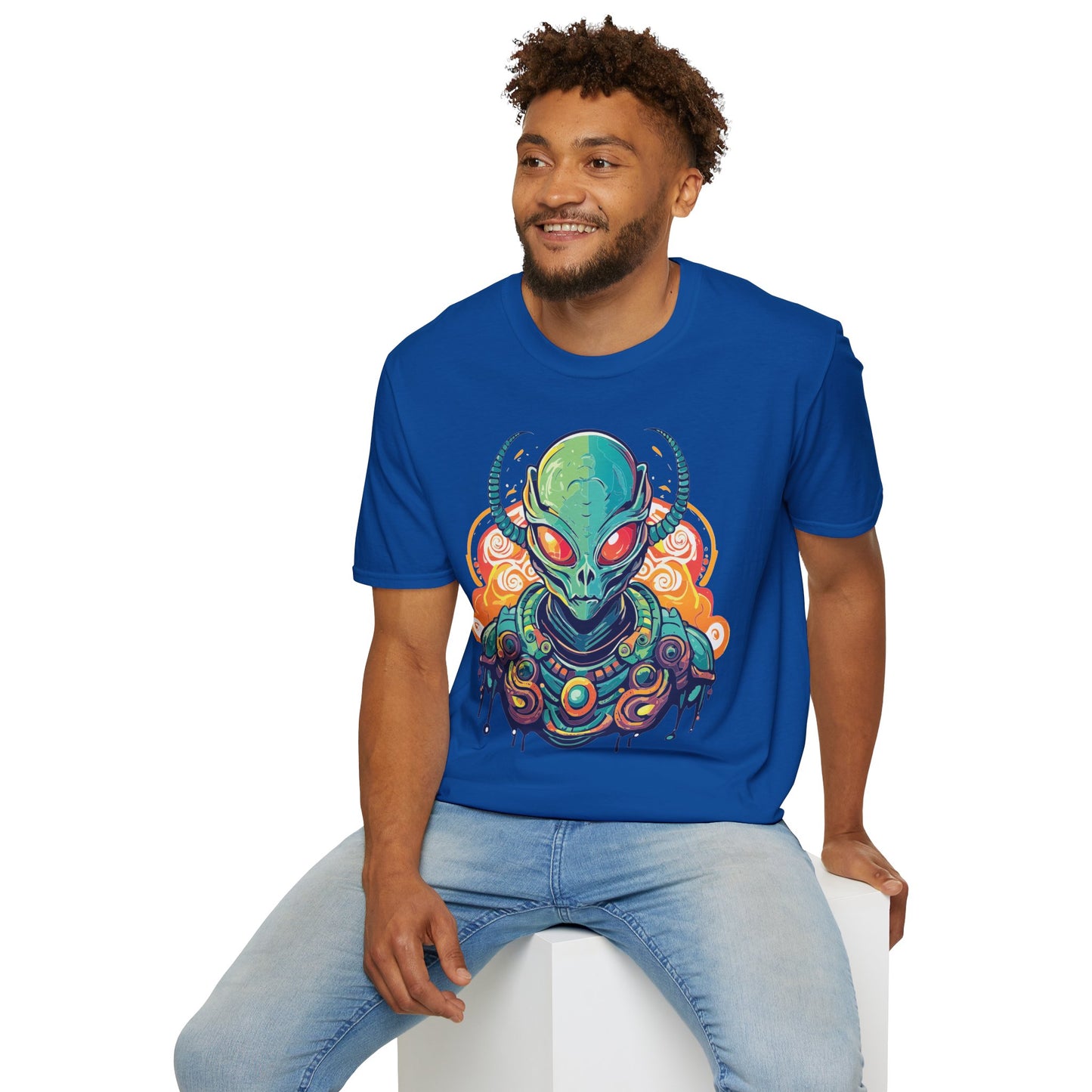 Cosmos Alien T Shirt Unisex Softstyle Cotton Tee With Space Artwork Graphic Design