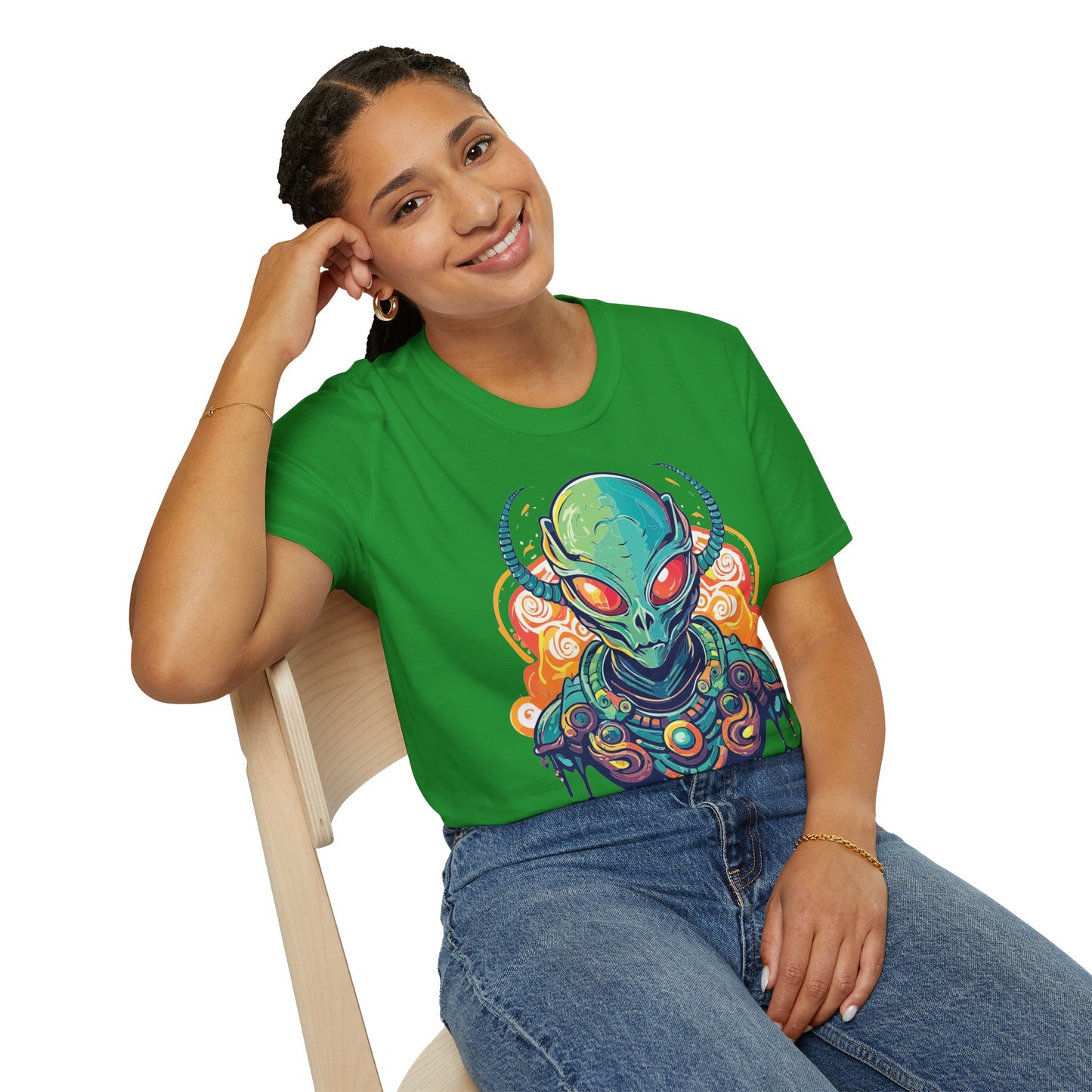 Cosmos Alien T Shirt Unisex Softstyle Cotton Tee With Space Artwork Graphic Design