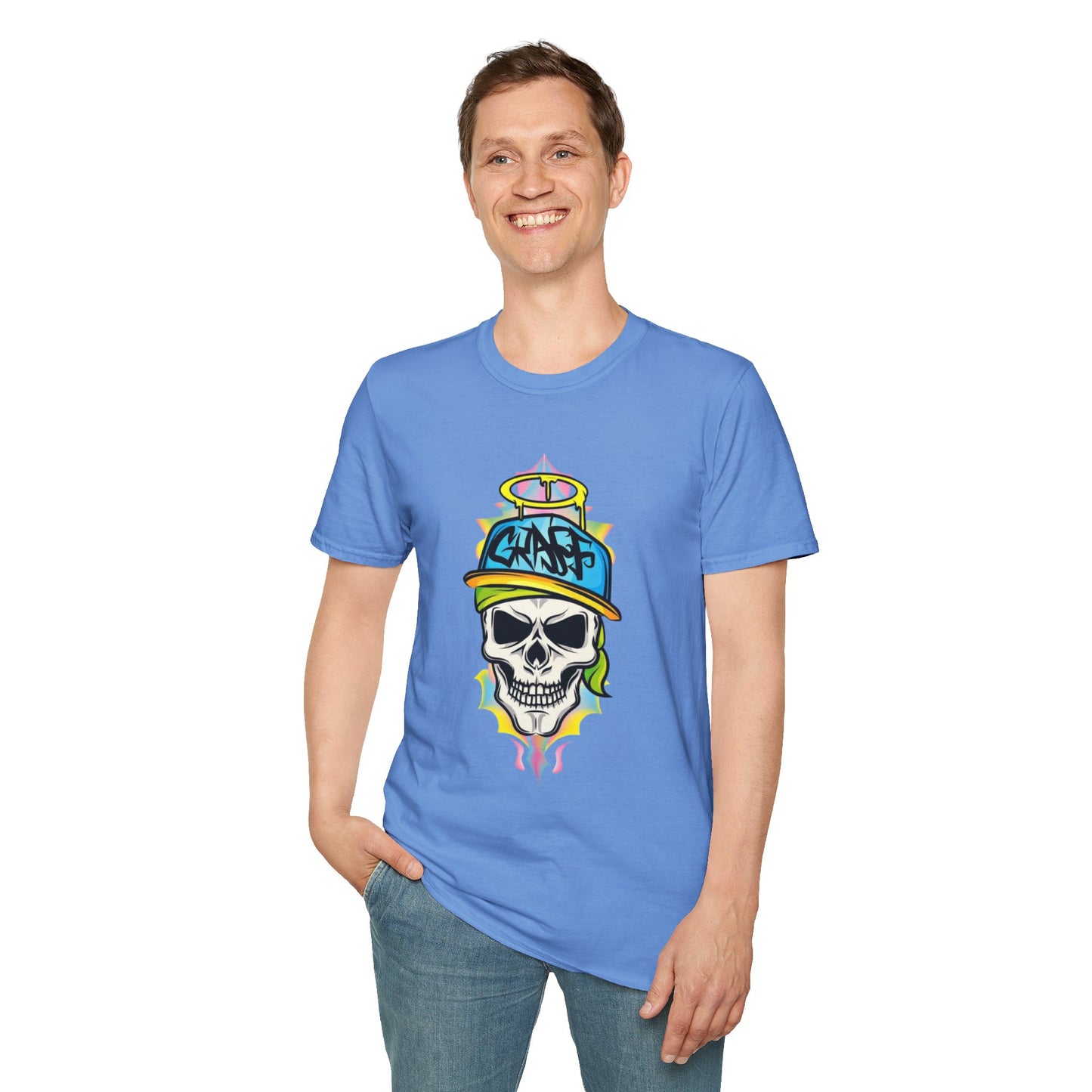 Unisex Skull Graphic Tee Shirt With Skeleton Design Softstyle 64000 100 Percent Ring Spun Cotton