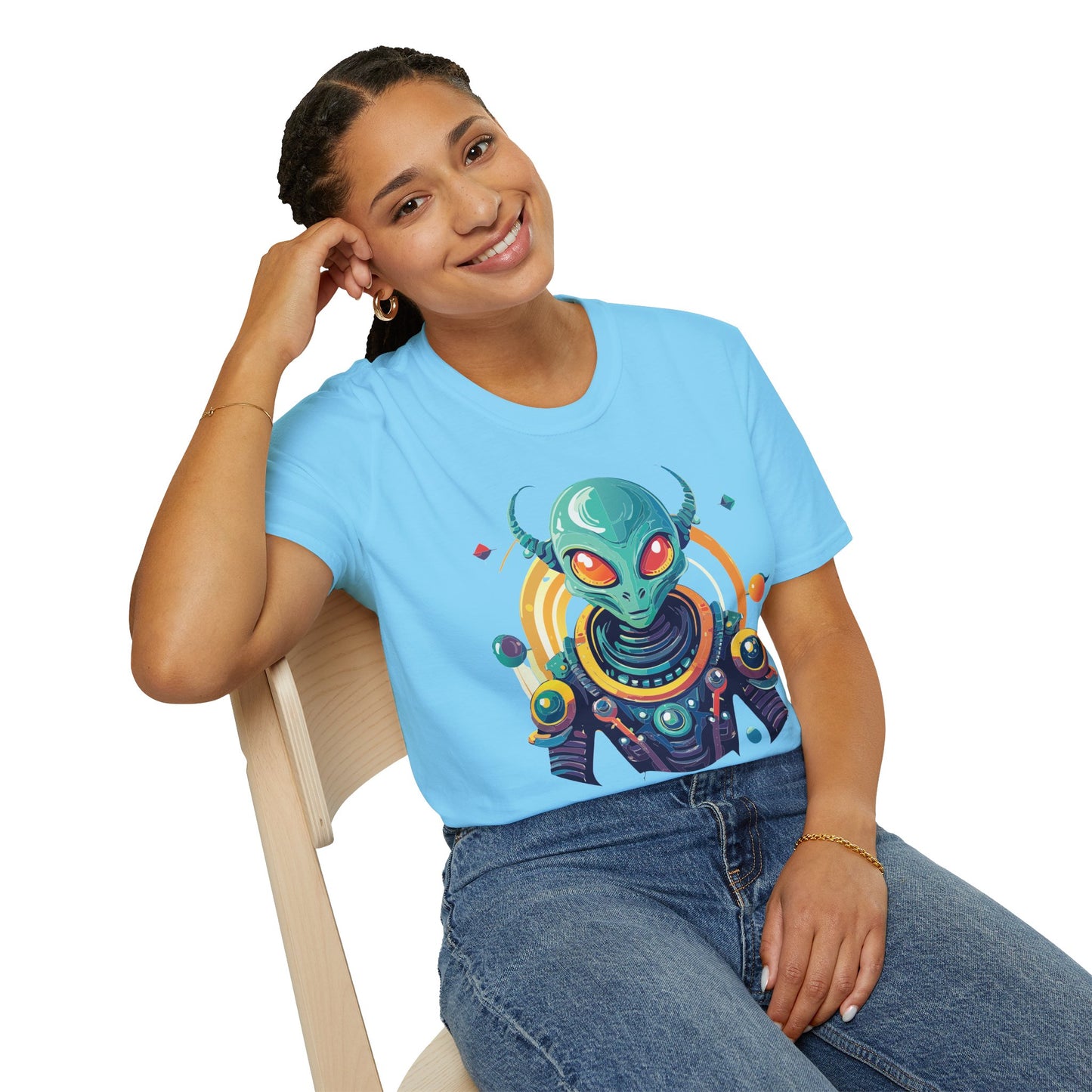 Alien Cosmos T Shirt Unisex Softstyle Cotton Tee With Alien Art Design Premium Comfort