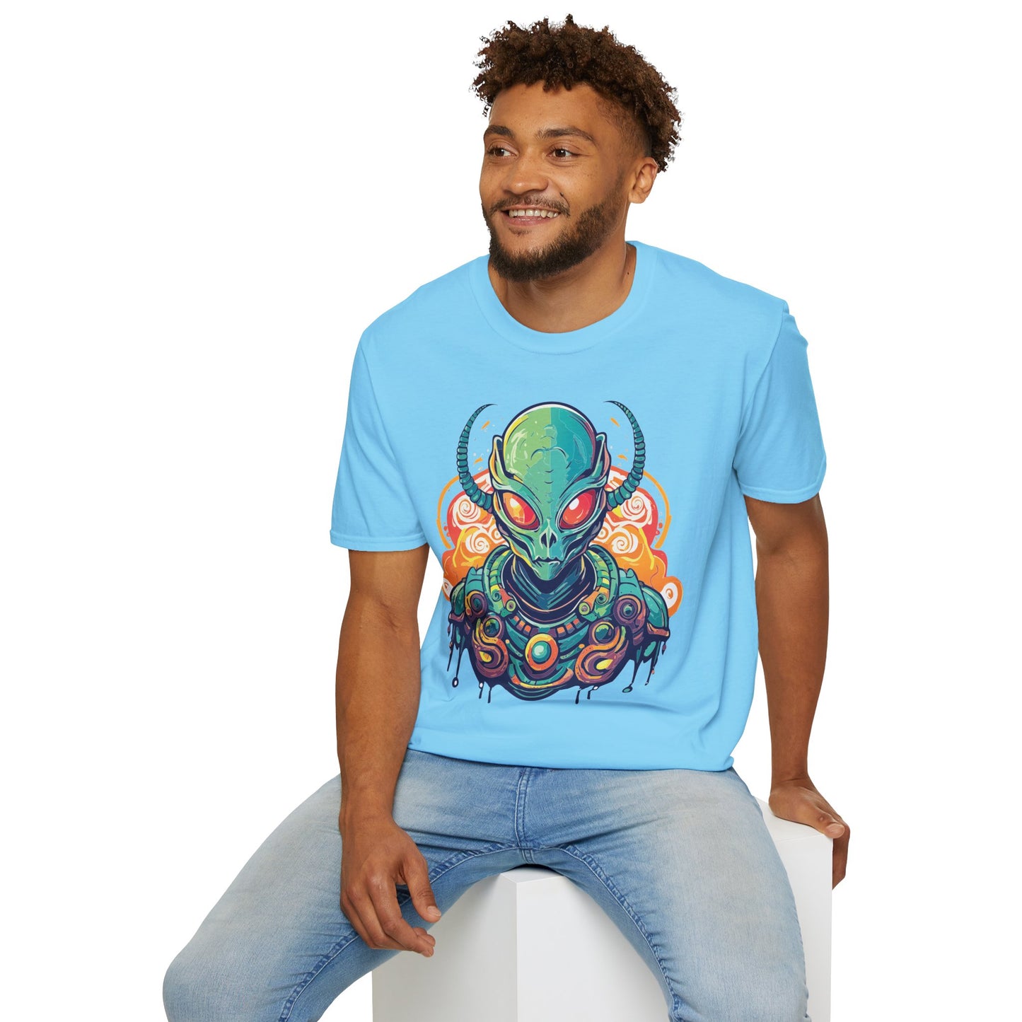 Cosmos Alien T Shirt Unisex Softstyle Cotton Tee With Space Artwork Graphic Design