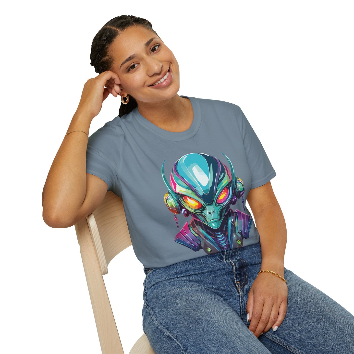 Alien Cosmos Unisex Cotton T Shirt With Alien Artwork Softstyle Ring Spun Cotton 64000