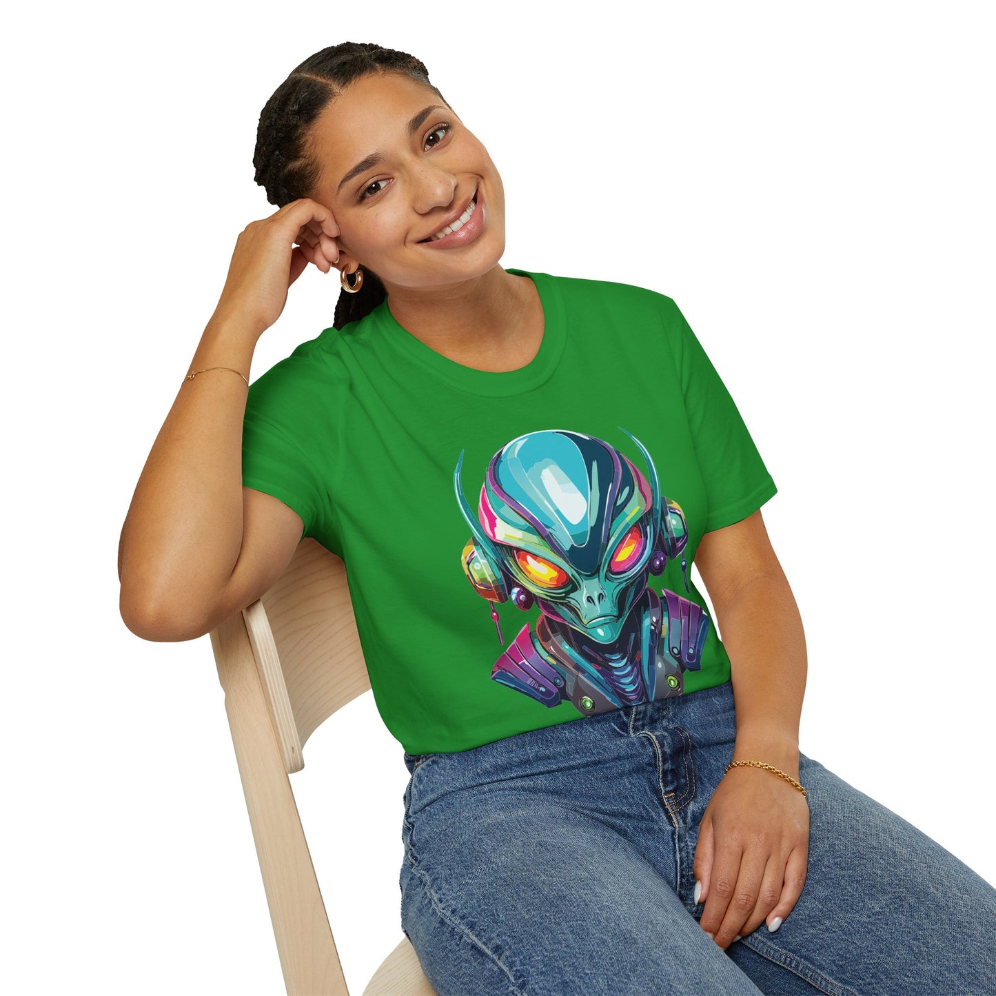 Alien Cosmos Unisex Cotton T Shirt With Alien Artwork Softstyle Ring Spun Cotton 64000