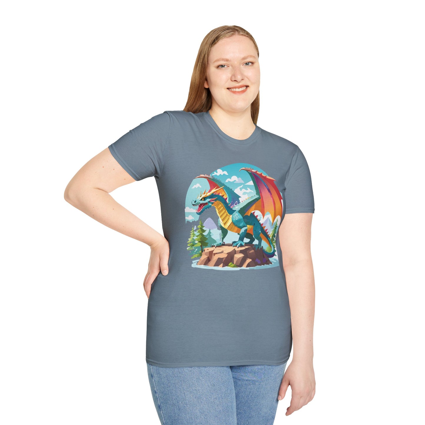 Dragon Graphic Tee Unisex Softstyle 100 Percent Ring Spun Cotton Animal Art Print Shirt