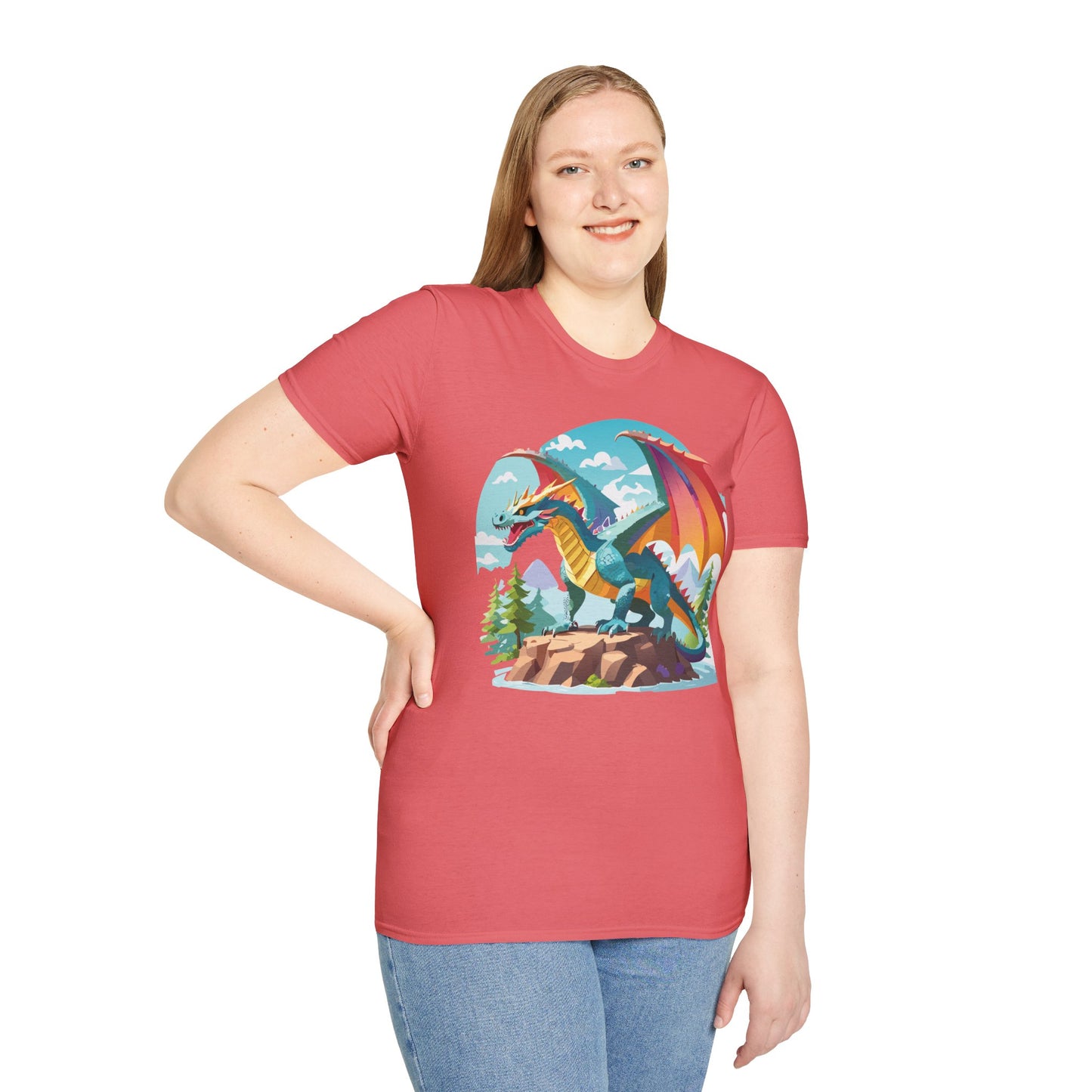 Dragon Graphic Tee Unisex Softstyle 100 Percent Ring Spun Cotton Animal Art Print Shirt