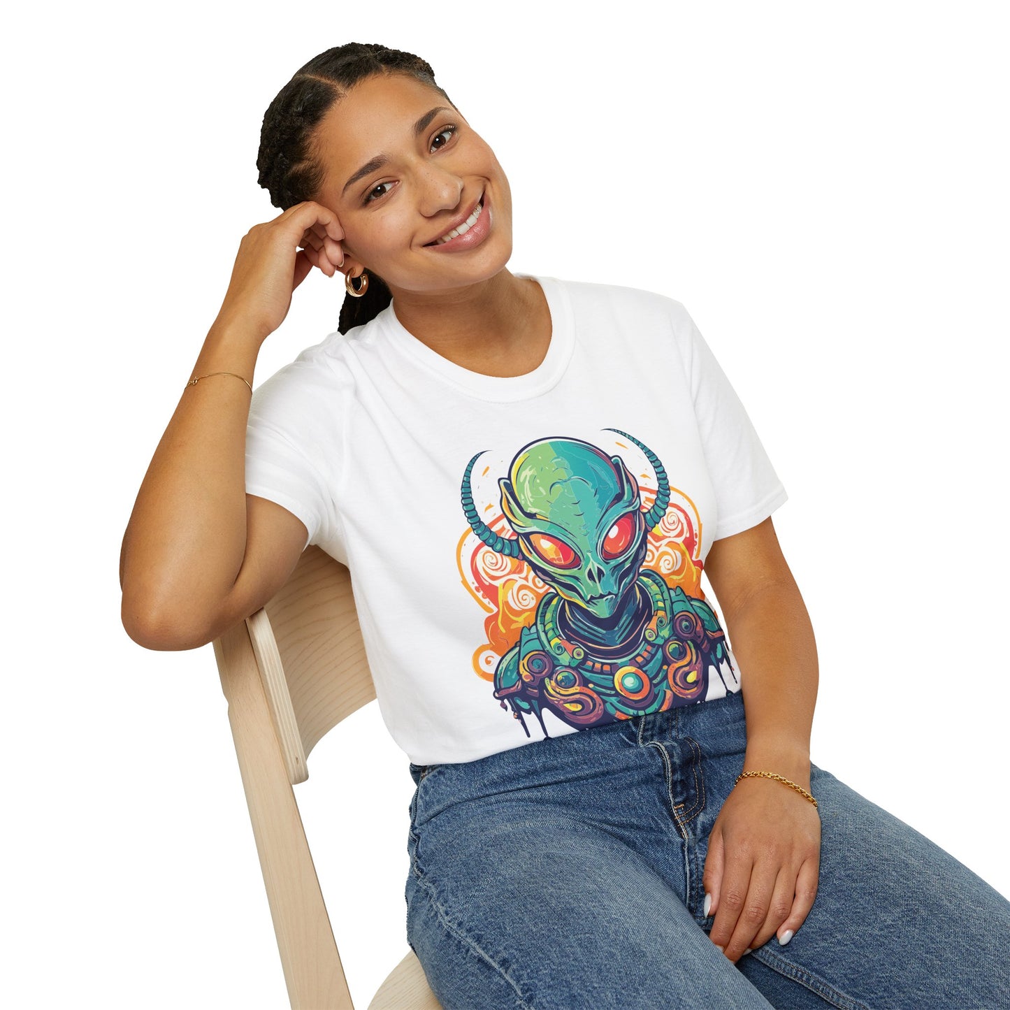 Cosmos Alien T Shirt Unisex Softstyle Cotton Tee With Space Artwork Graphic Design