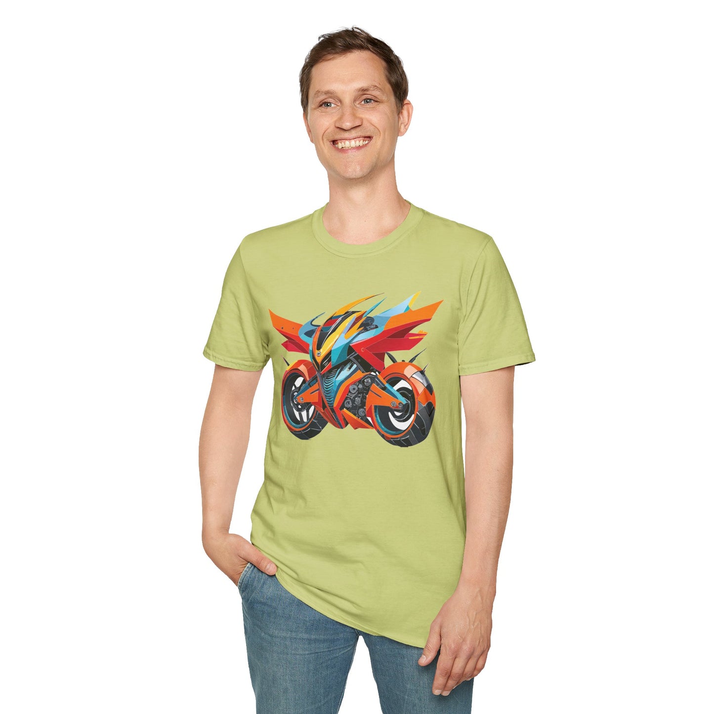 Unisex Bike T Shirt With Motorcycle Art Design Graphic Tee Softstyle 64000 Cotton