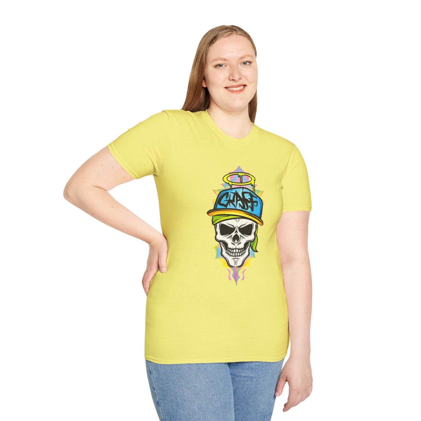 Unisex Skull Graphic Tee Shirt With Skeleton Design Softstyle 64000 100 Percent Ring Spun Cotton