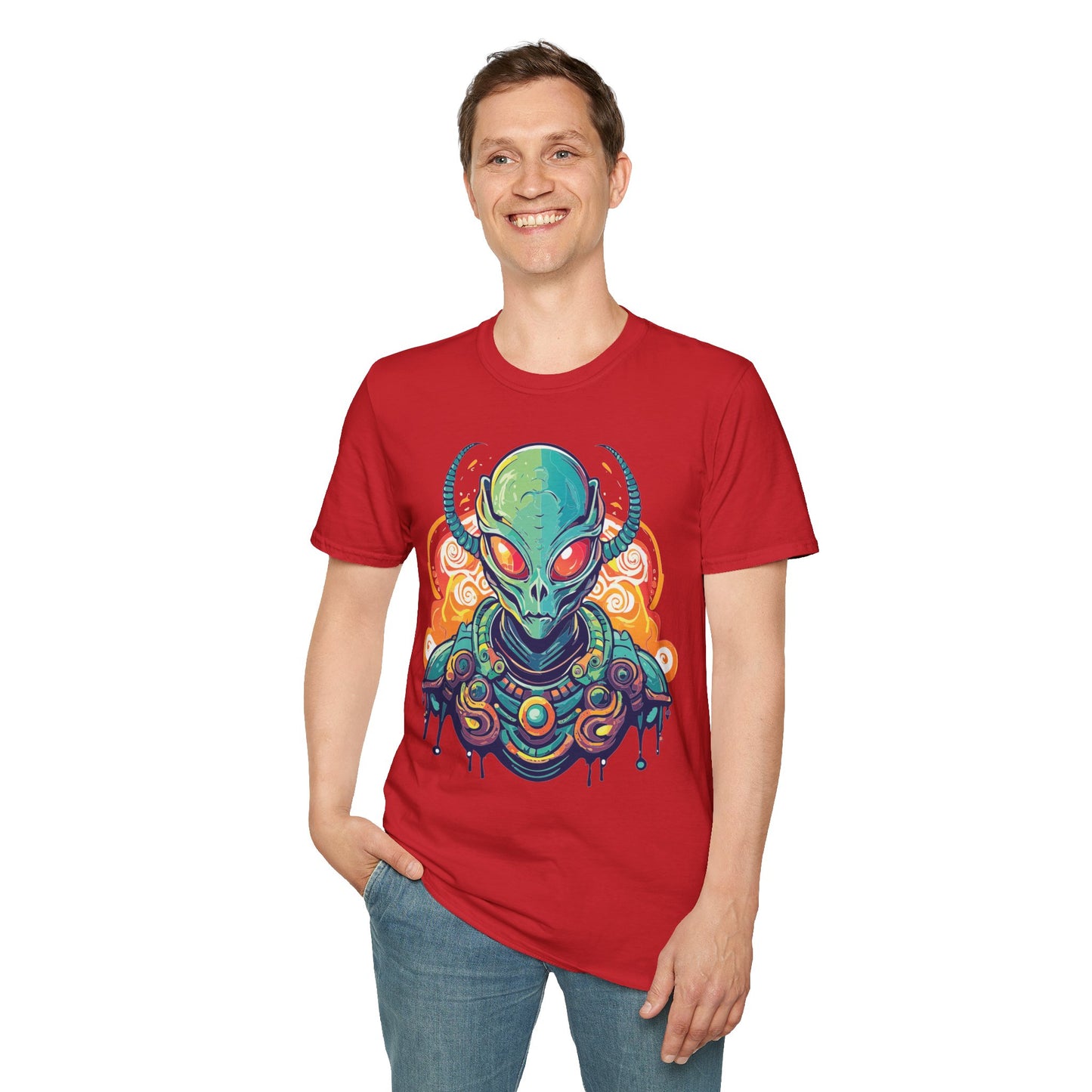 Cosmos Alien T Shirt Unisex Softstyle Cotton Tee With Space Artwork Graphic Design
