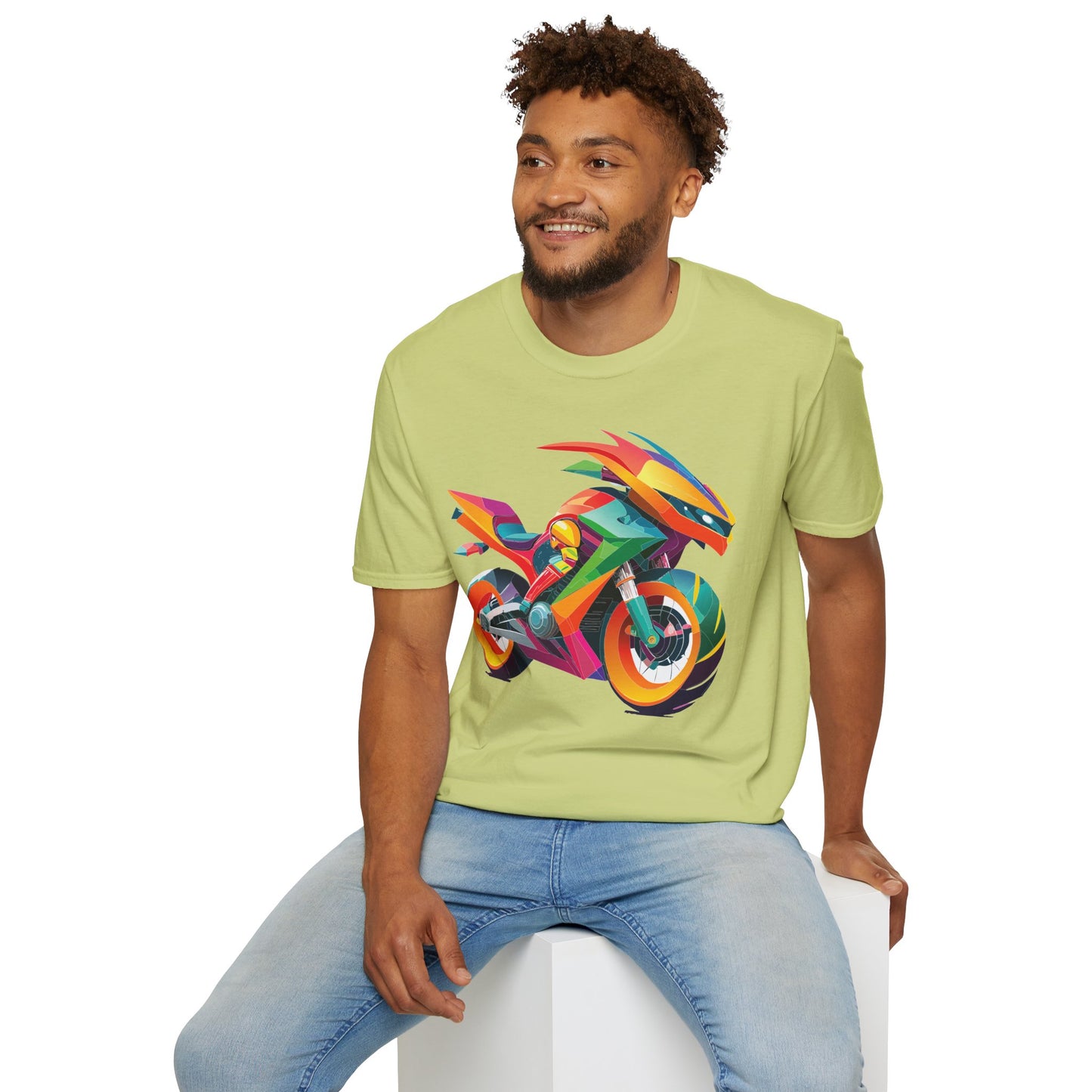 Unisex Bike T Shirt With Motorcycle Artwork Premium Cotton MTB Tee Softstyle 64000