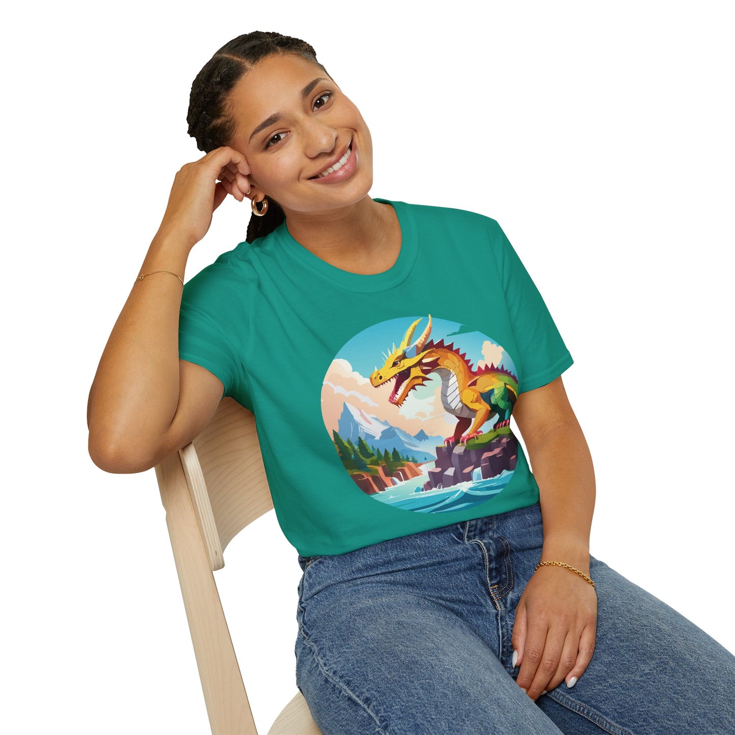 Dragon T Shirt Unisex Softstyle Cotton Tee With Colorful Animal Art Design For Everyday Wear