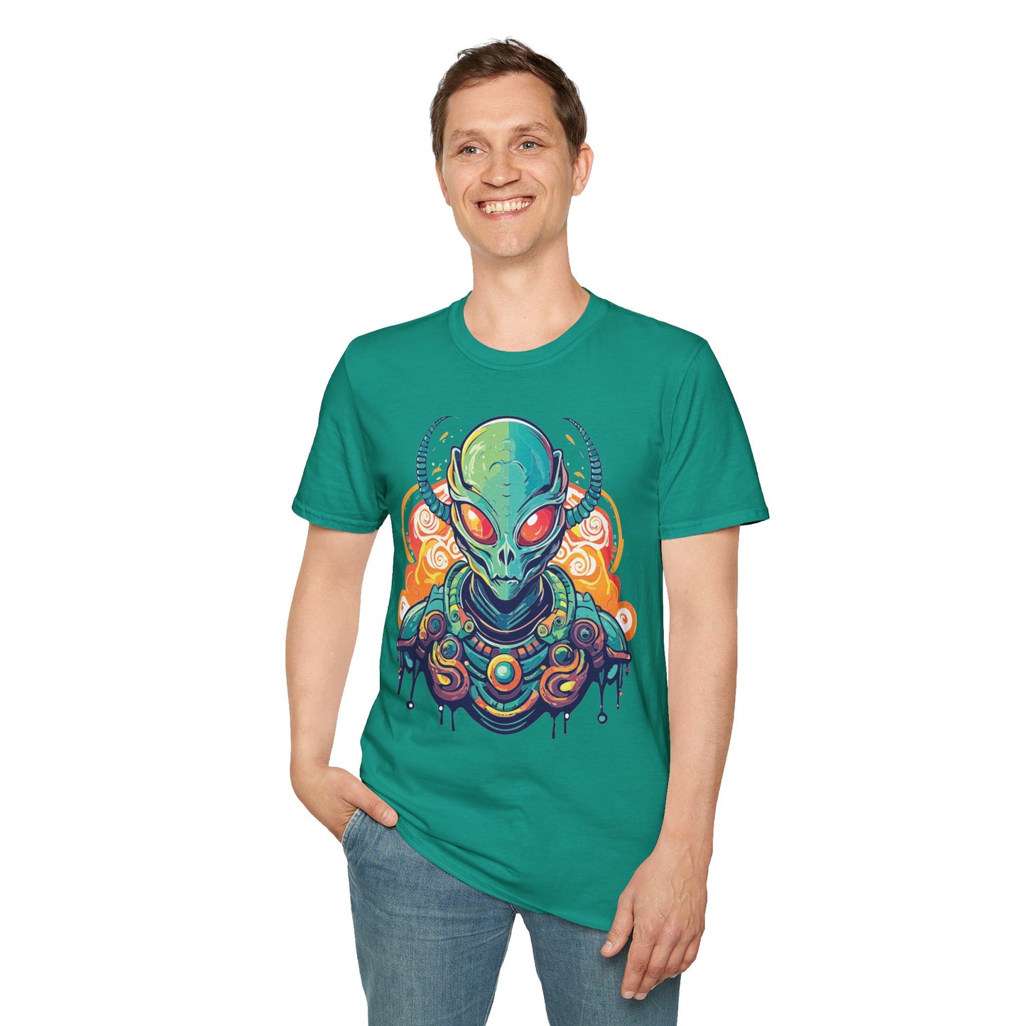 Cosmos Alien T Shirt Unisex Softstyle Cotton Tee With Space Artwork Graphic Design