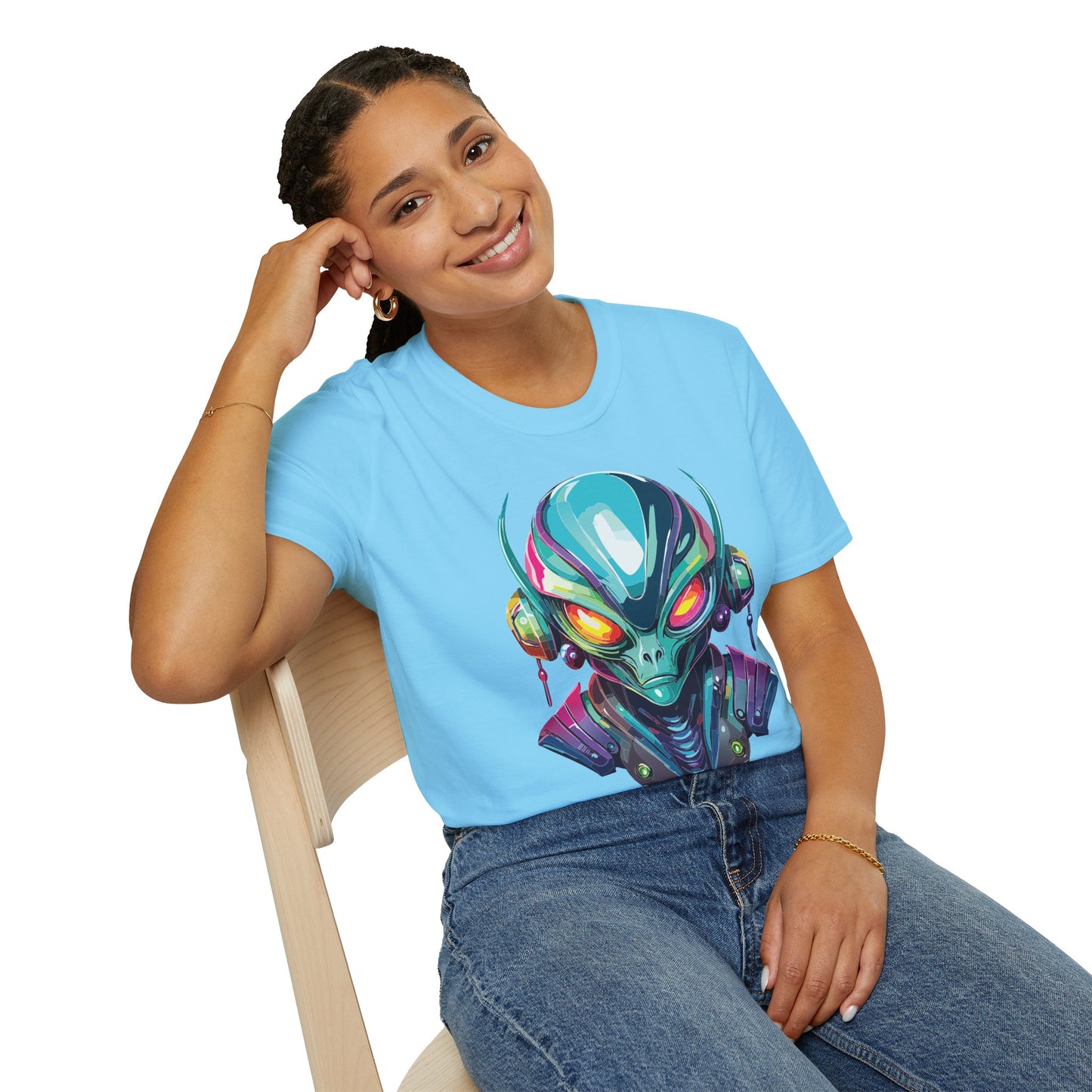 Alien Cosmos Unisex Cotton T Shirt With Alien Artwork Softstyle Ring Spun Cotton 64000