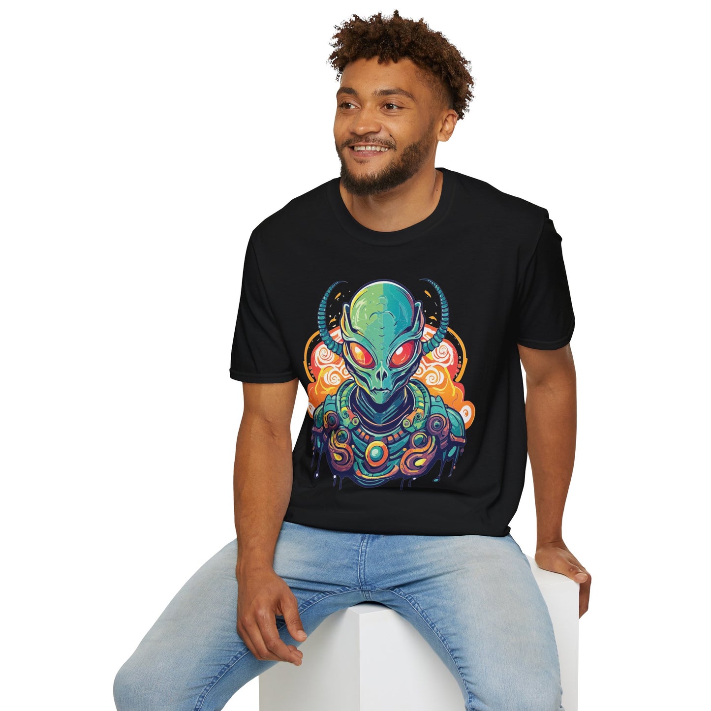 Cosmos Alien T Shirt Unisex Softstyle Cotton Tee With Space Artwork Graphic Design