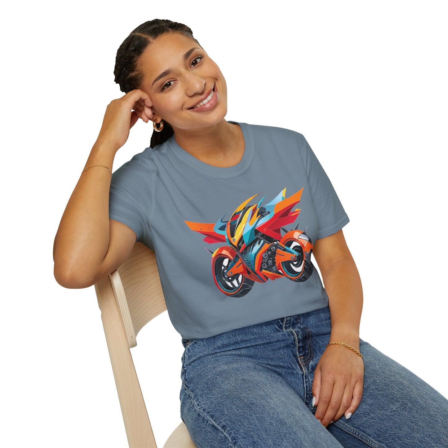 Unisex Bike T Shirt With Motorcycle Art Design Graphic Tee Softstyle 64000 Cotton