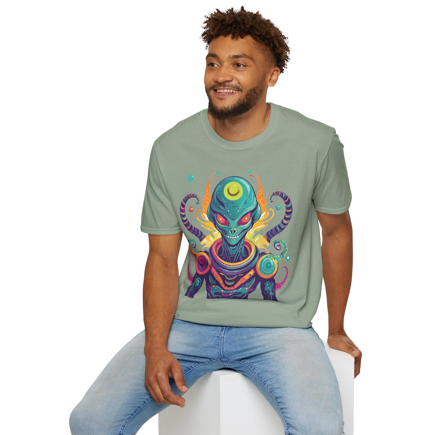 Alien Cosmos Unisex T Shirt With Aliens Design Gildan Softstyle 64000 Comfortable Lightweight Tee