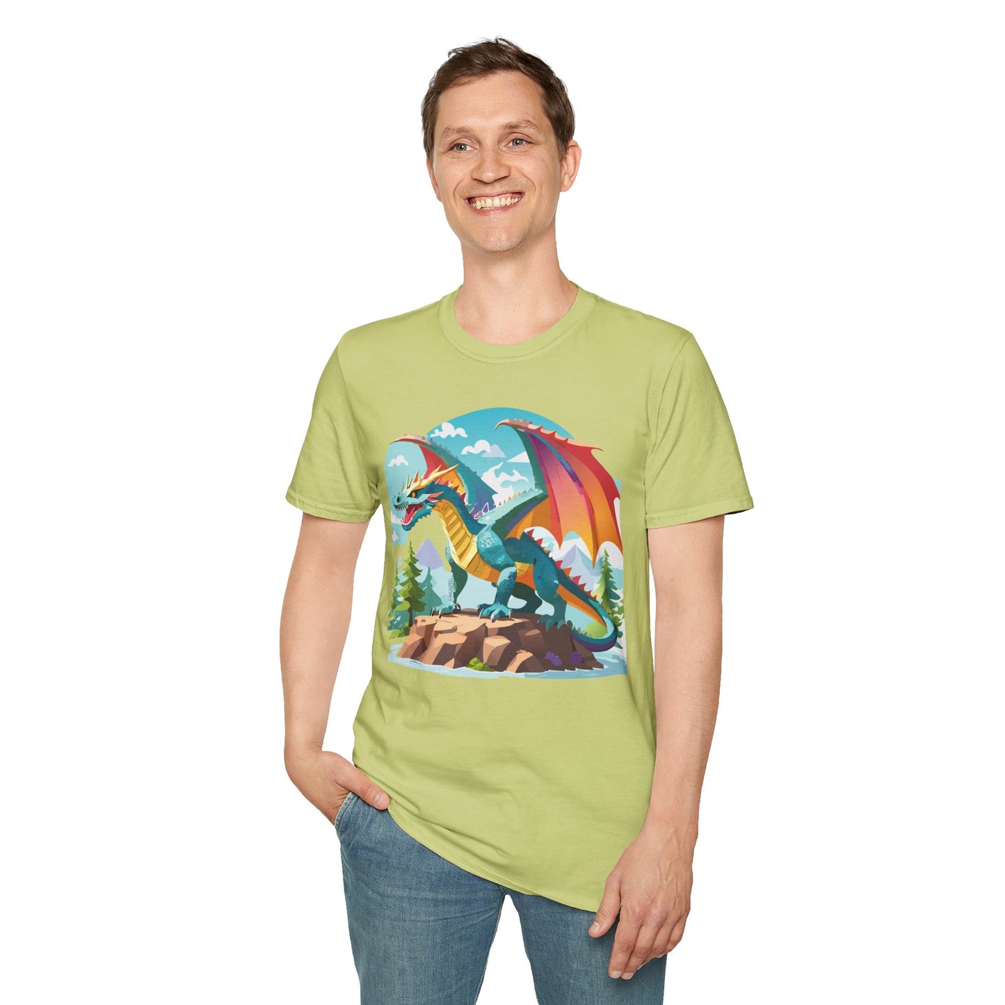 Dragon Graphic Tee Unisex Softstyle 100 Percent Ring Spun Cotton Animal Art Print Shirt