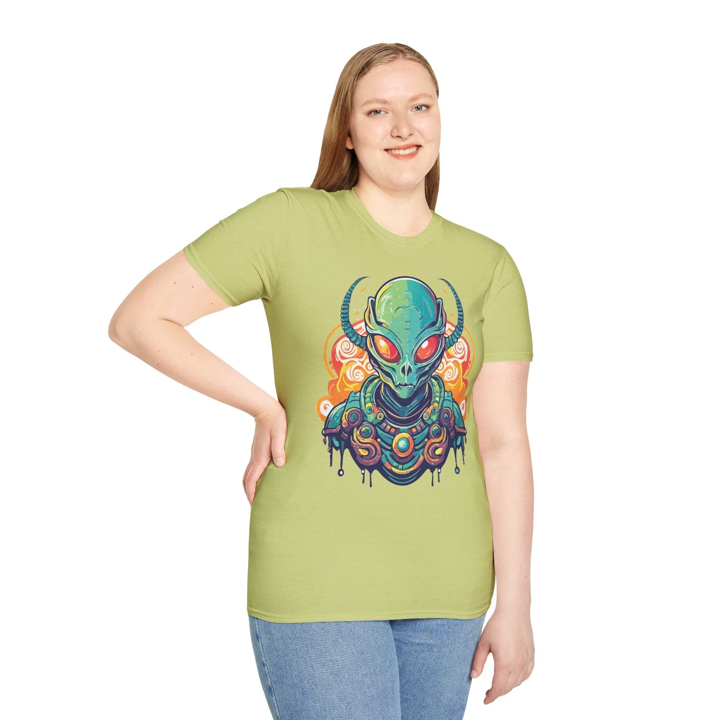 Cosmos Alien T Shirt Unisex Softstyle Cotton Tee With Space Artwork Graphic Design