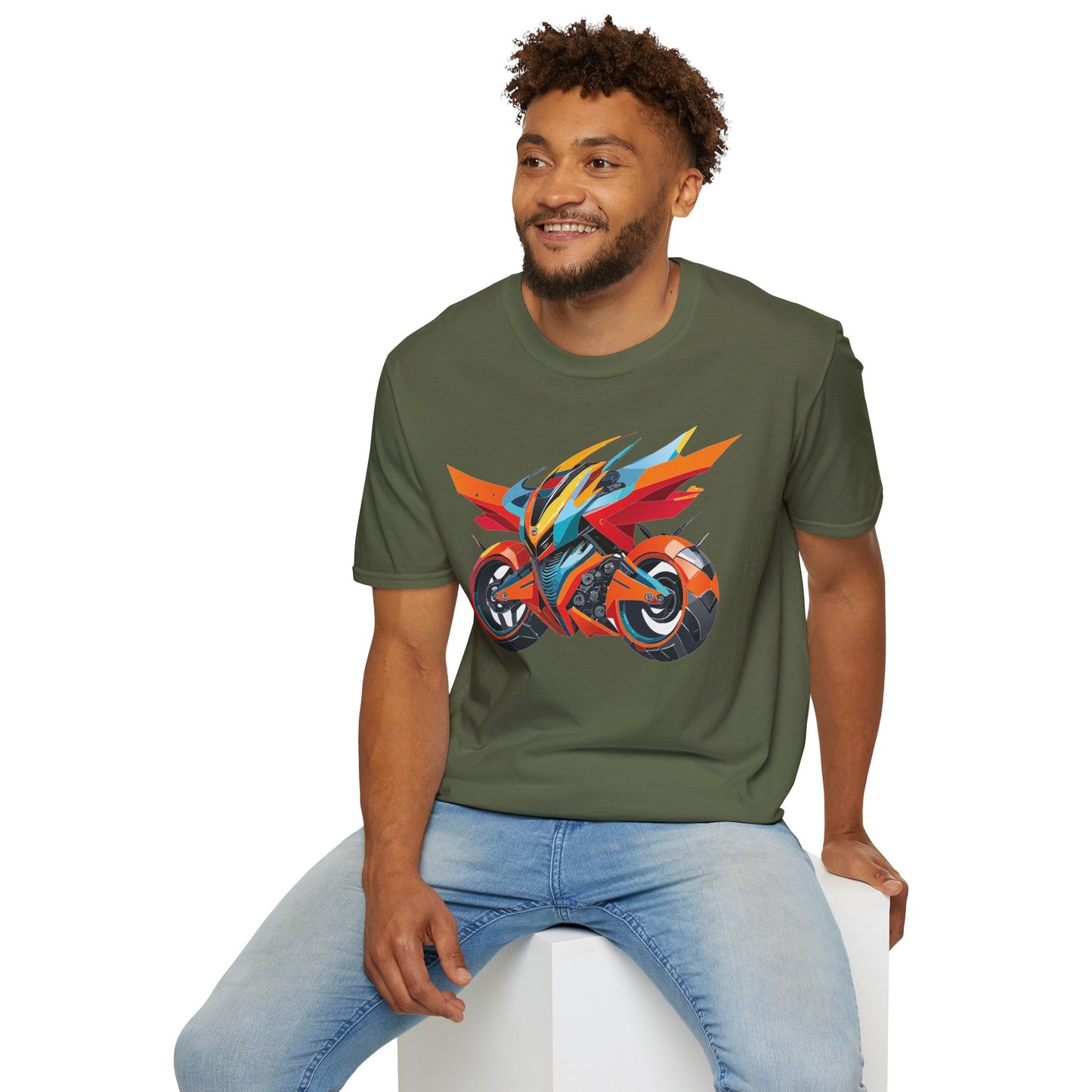 Unisex Bike T Shirt With Motorcycle Art Design Graphic Tee Softstyle 64000 Cotton