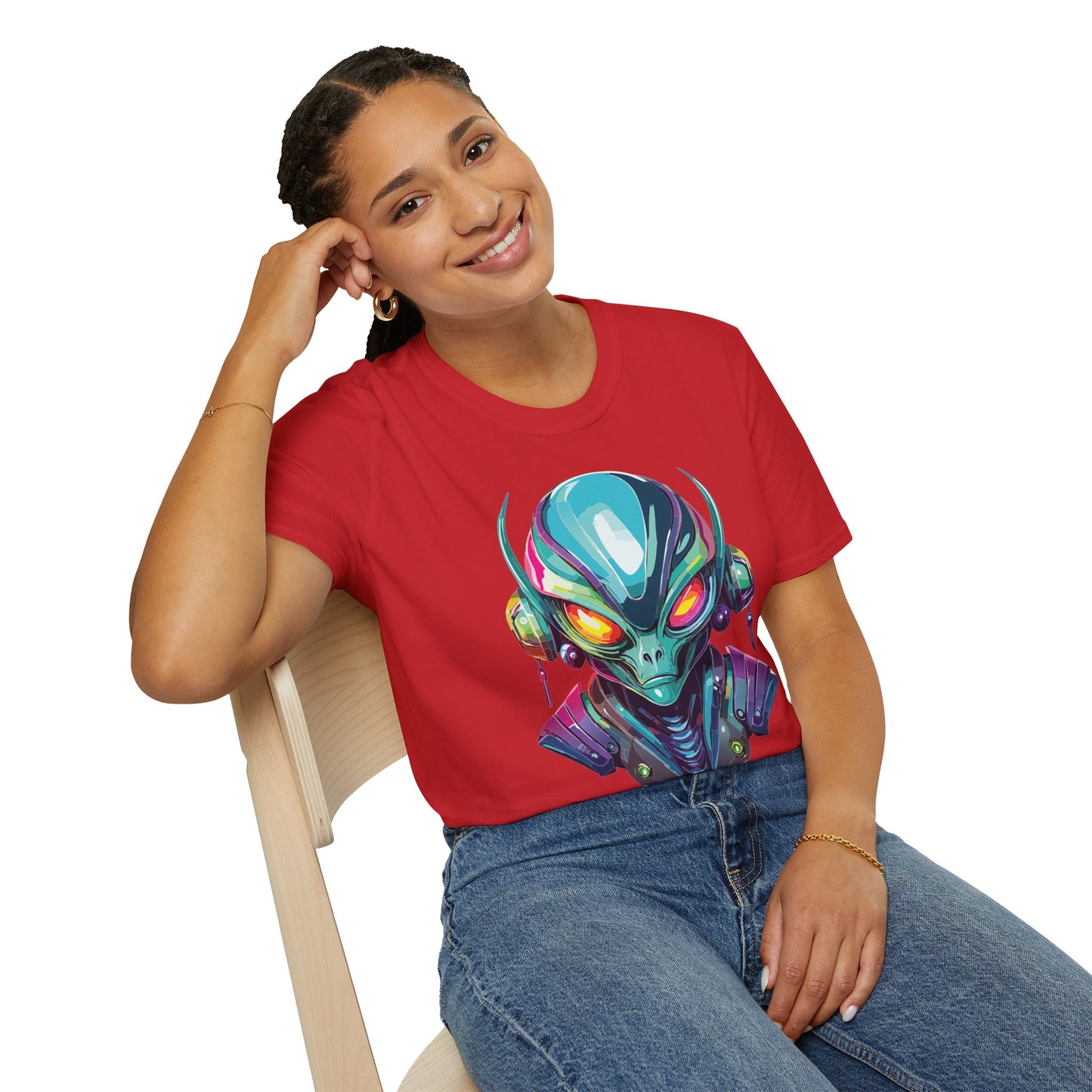 Alien Cosmos Unisex Cotton T Shirt With Alien Artwork Softstyle Ring Spun Cotton 64000