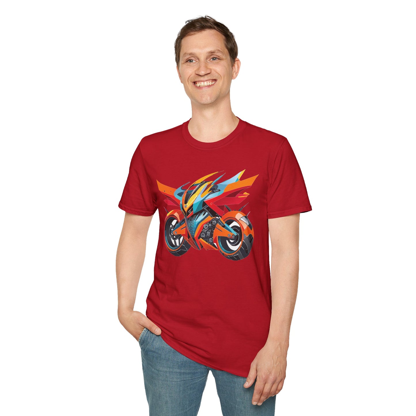 Unisex Bike T Shirt With Motorcycle Art Design Graphic Tee Softstyle 64000 Cotton