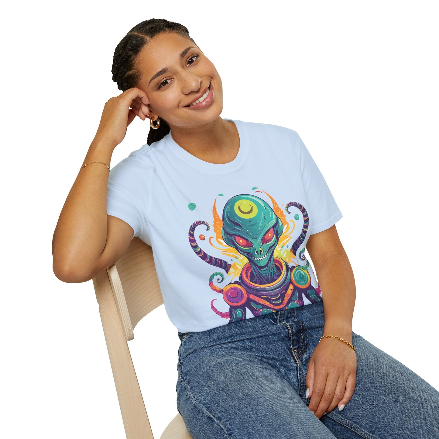 Alien Cosmos Unisex T Shirt With Aliens Design Gildan Softstyle 64000 Comfortable Lightweight Tee