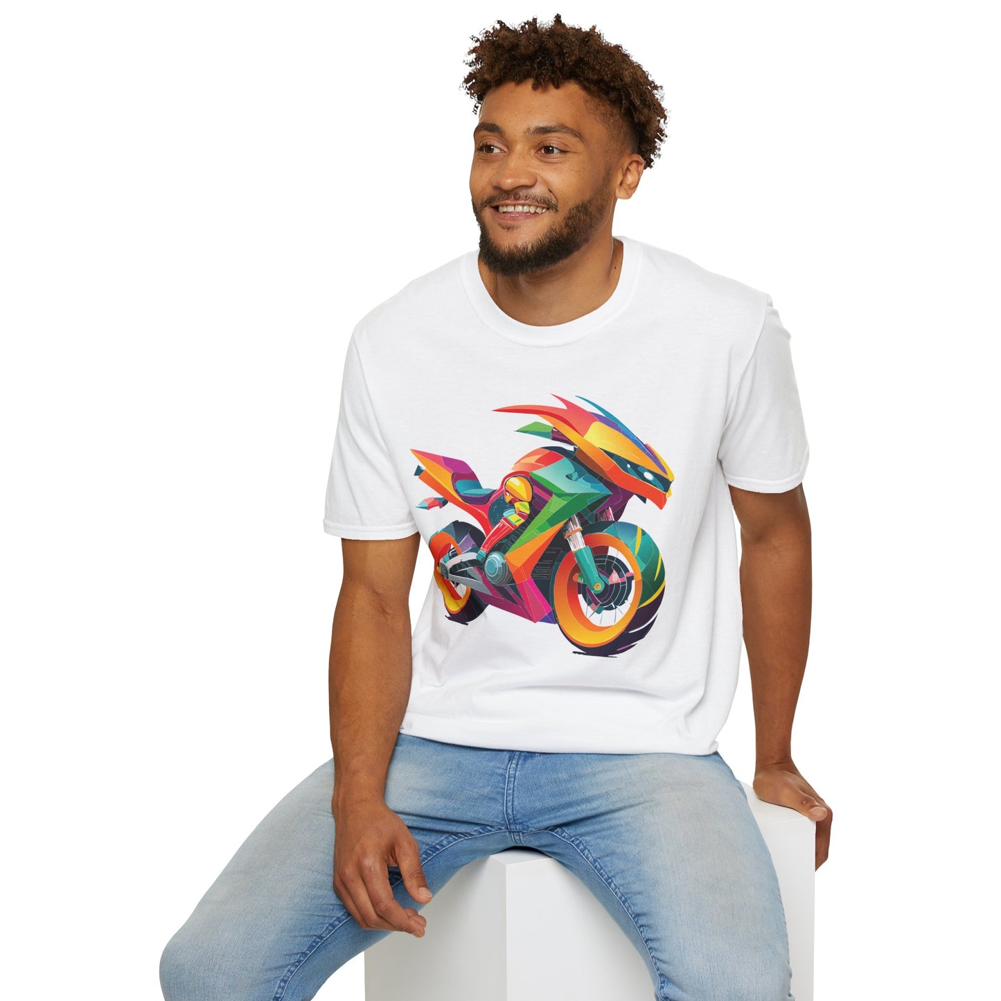 Unisex Bike T Shirt With Motorcycle Artwork Premium Cotton MTB Tee Softstyle 64000