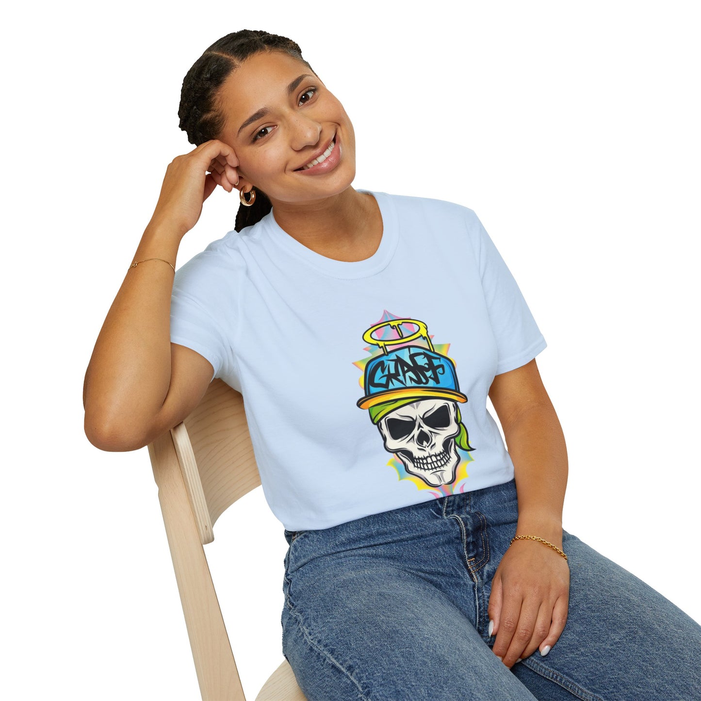 Unisex Skull Graphic Tee Shirt With Skeleton Design Softstyle 64000 100 Percent Ring Spun Cotton