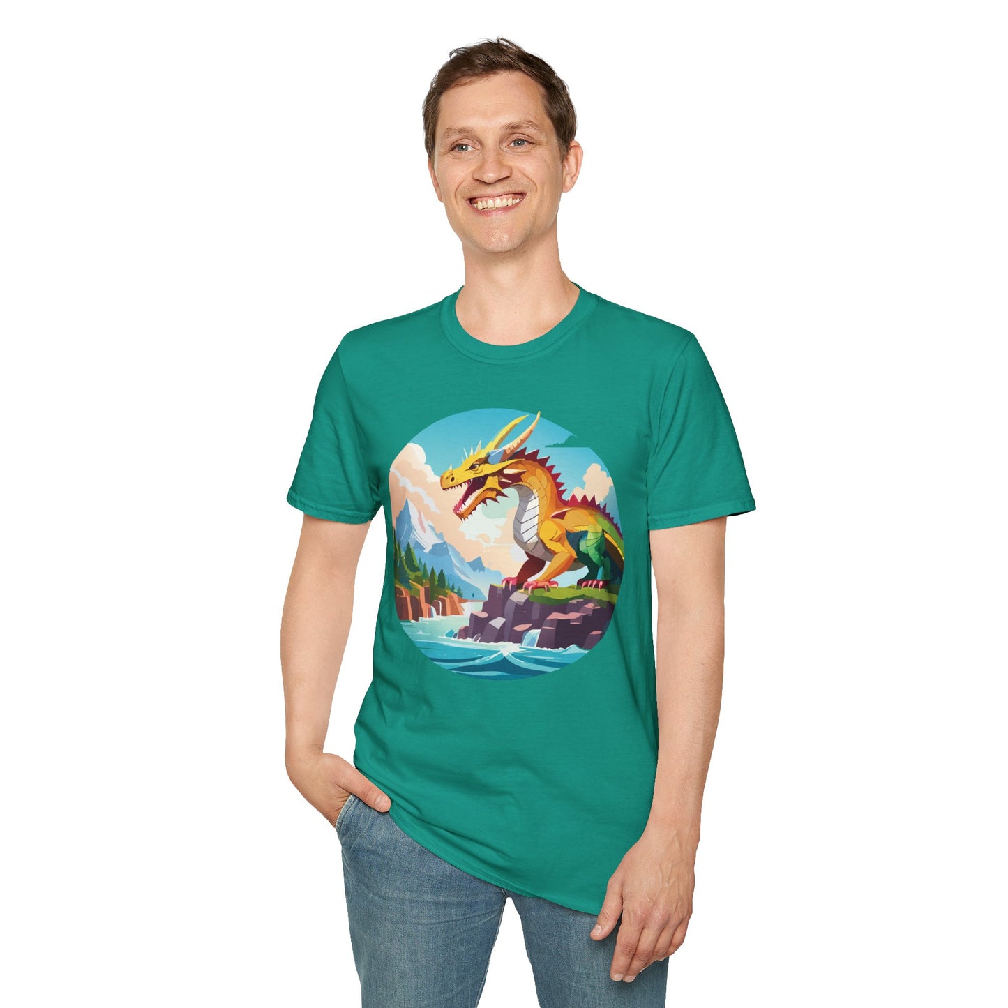 Dragon T Shirt Unisex Softstyle Cotton Tee With Colorful Animal Art Design For Everyday Wear