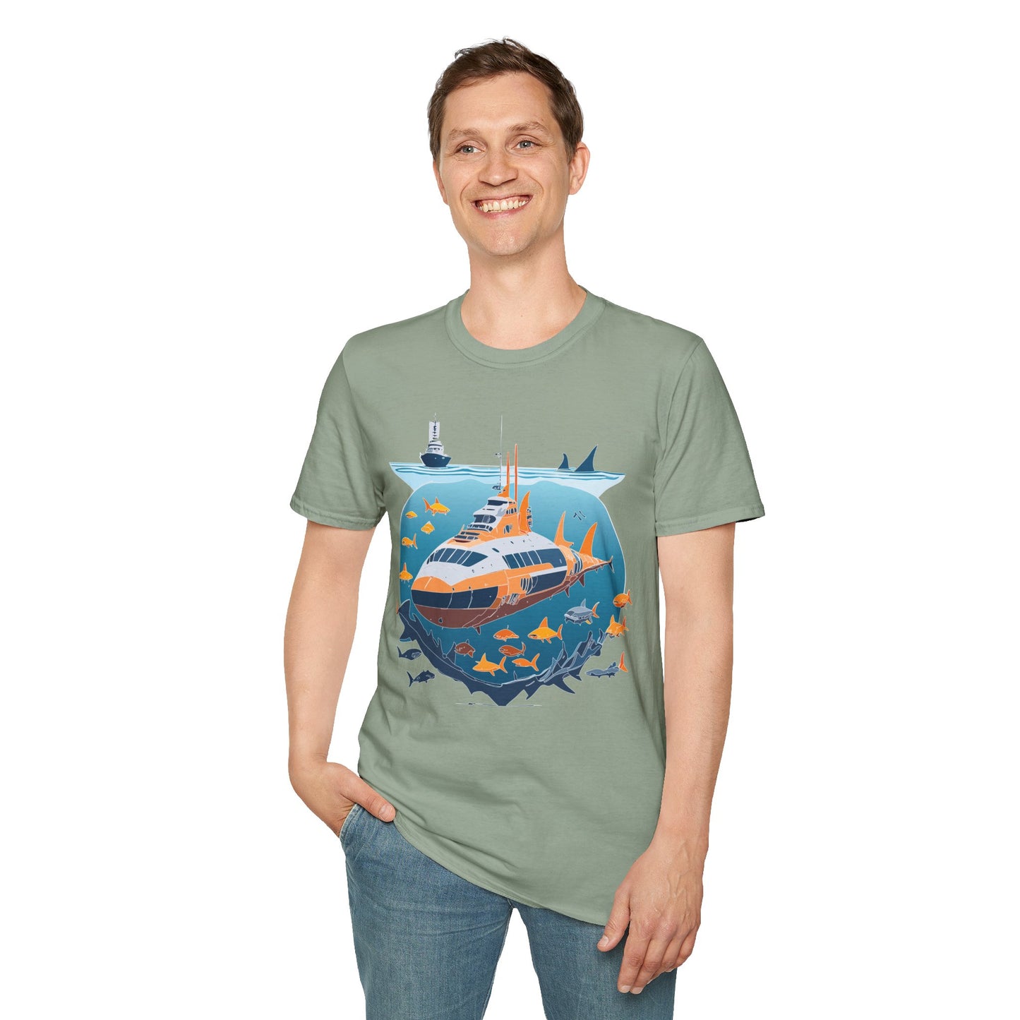 Ocean Tee Shirt, Ocean Shirt, Shirt with Ocean, U boat Tees, Shirt with U-Boat