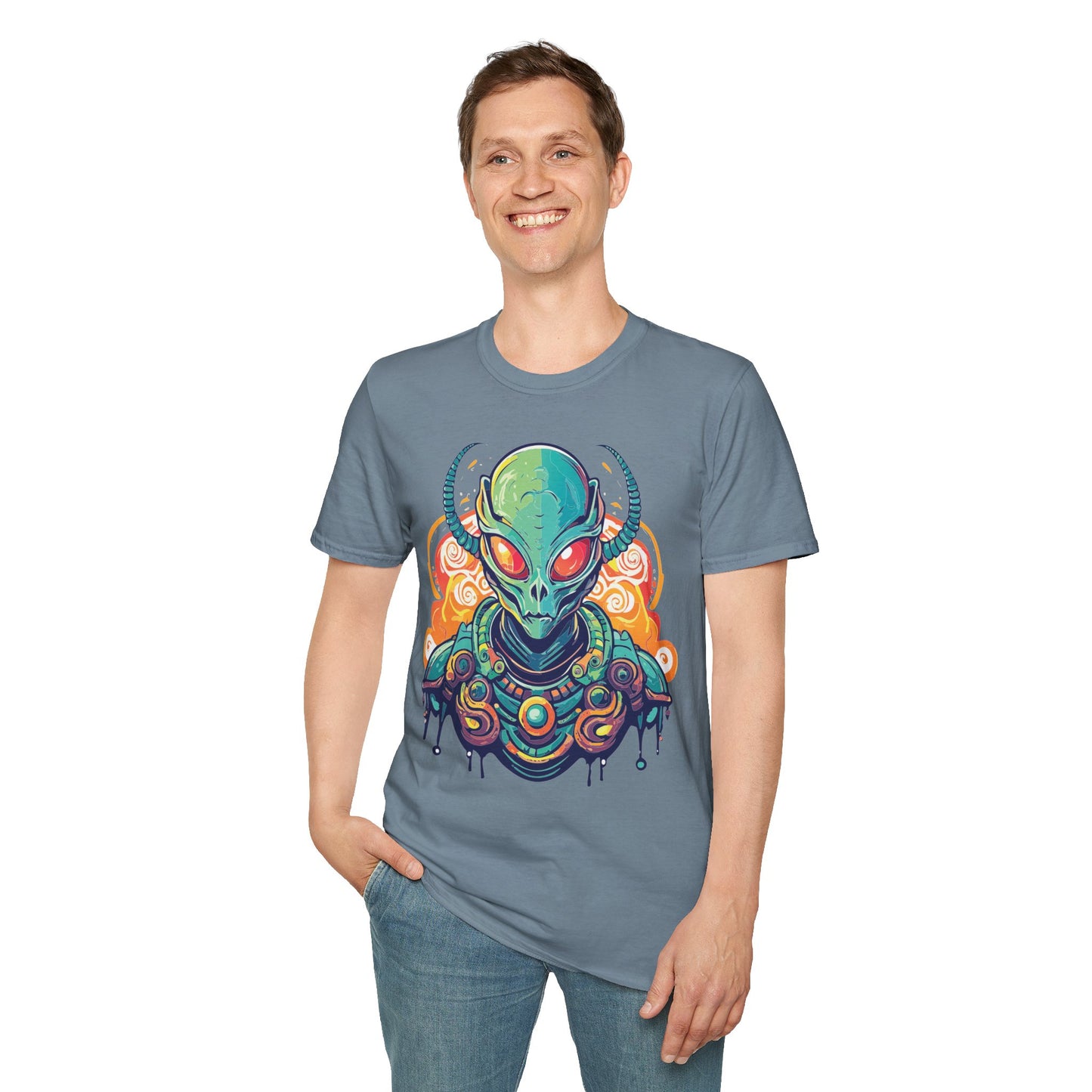 Cosmos Alien T Shirt Unisex Softstyle Cotton Tee With Space Artwork Graphic Design