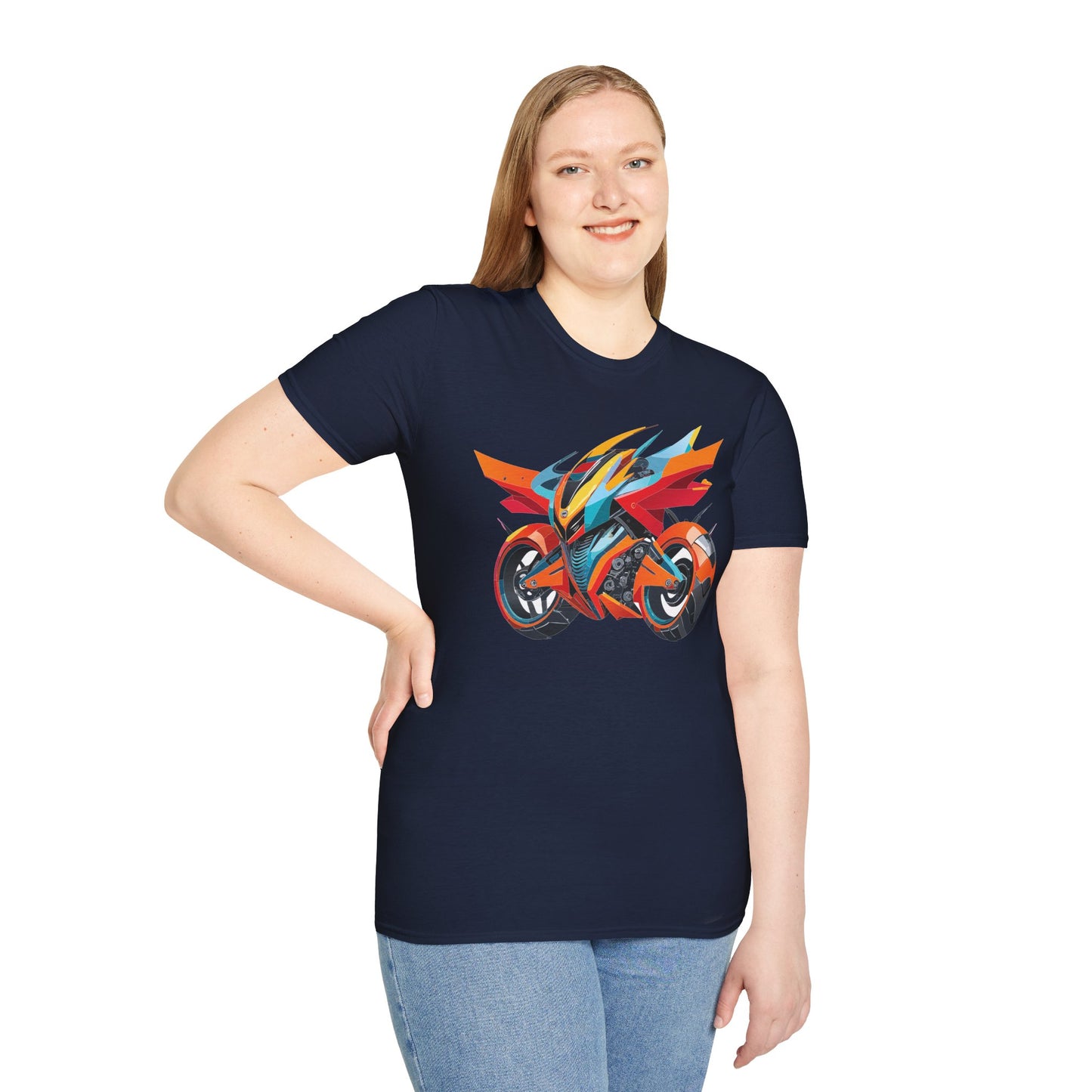 Unisex Bike T Shirt With Motorcycle Art Design Graphic Tee Softstyle 64000 Cotton