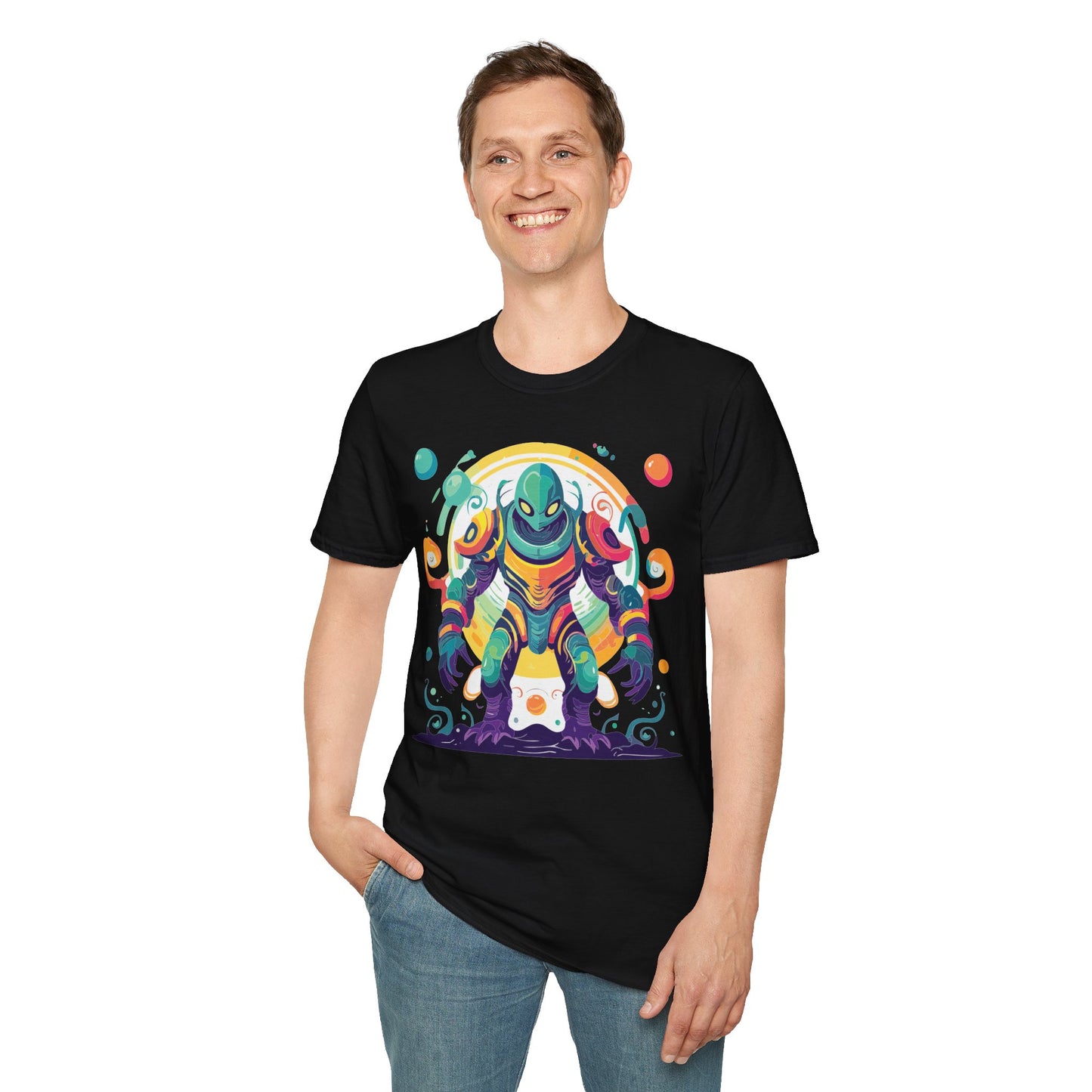 Cosmos Alien T Shirt Unisex Softstyle 64000 with Art Design Durable Comfort Artwork Tee