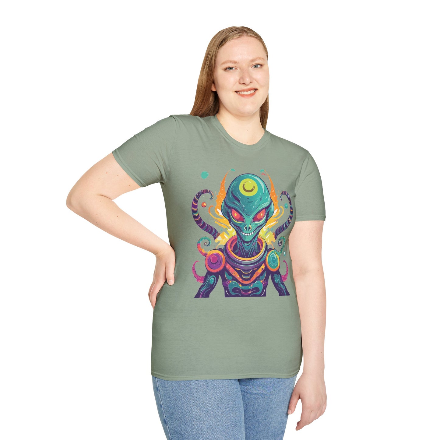 Alien Cosmos Unisex T Shirt With Aliens Design Gildan Softstyle 64000 Comfortable Lightweight Tee