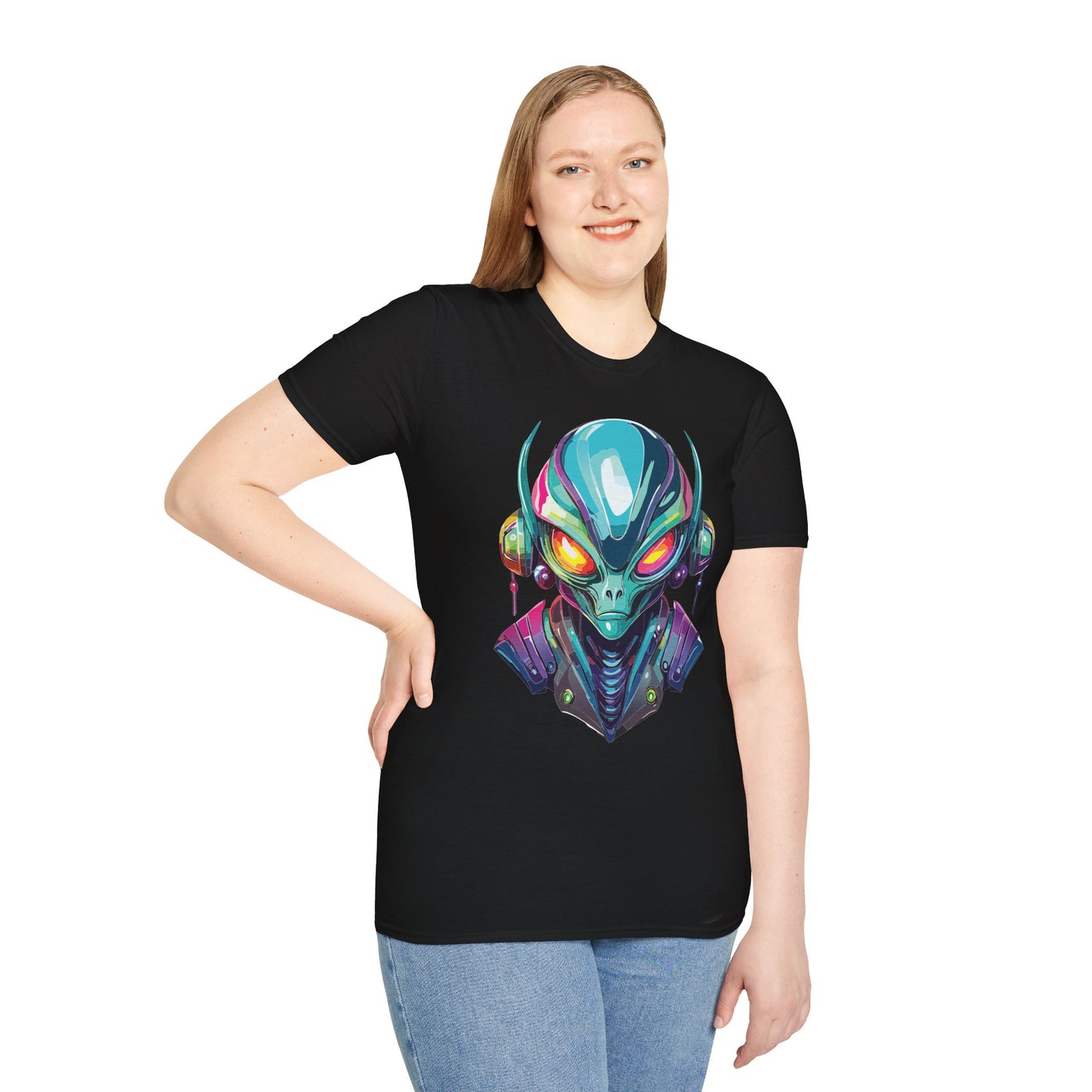 Alien Cosmos Unisex Cotton T Shirt With Alien Artwork Softstyle Ring Spun Cotton 64000