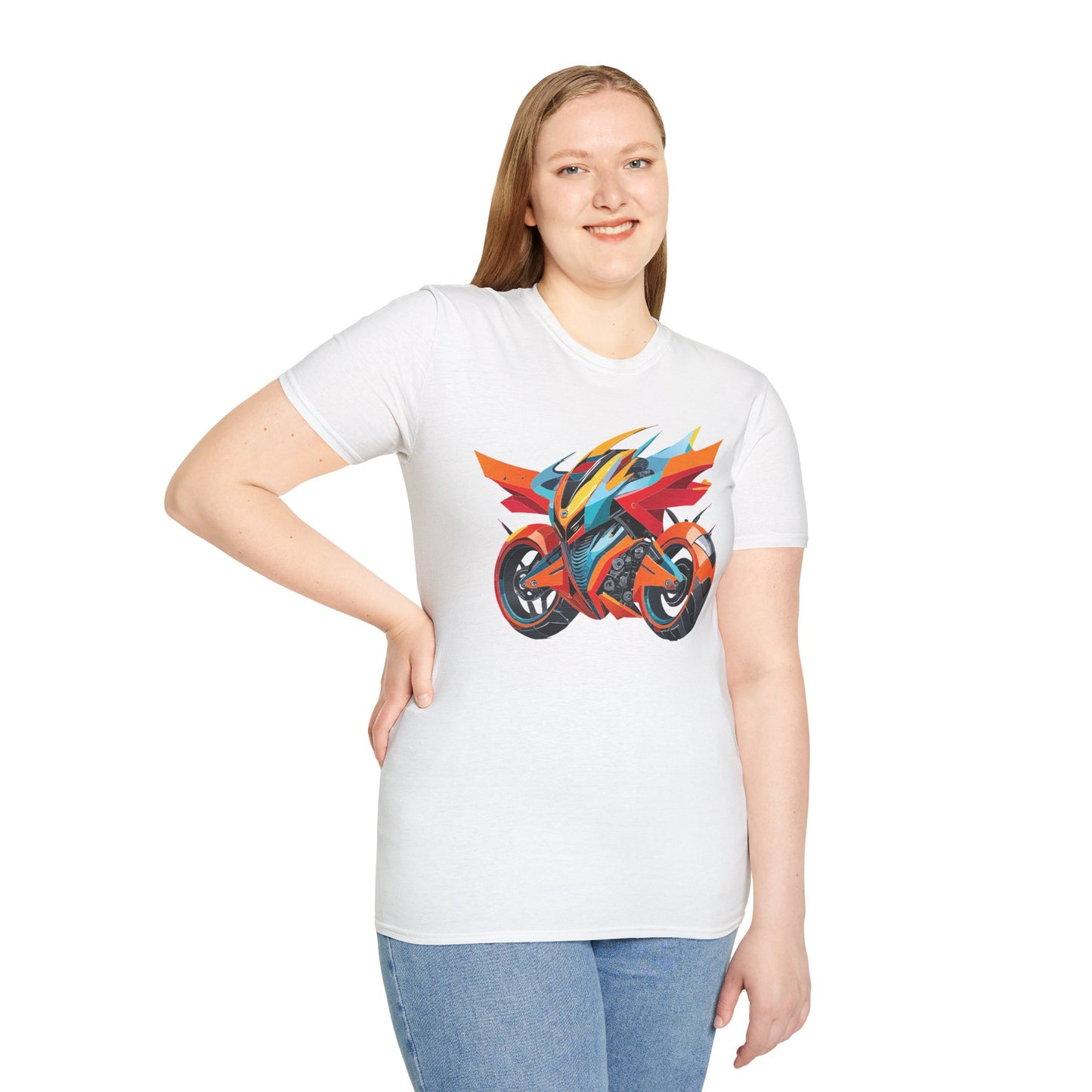 Unisex Bike T Shirt With Motorcycle Art Design Graphic Tee Softstyle 64000 Cotton