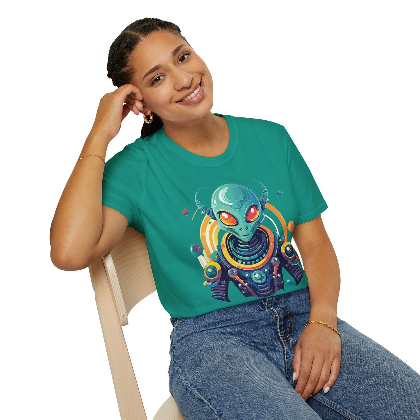 Alien Cosmos T Shirt Unisex Softstyle Cotton Tee With Alien Art Design Premium Comfort