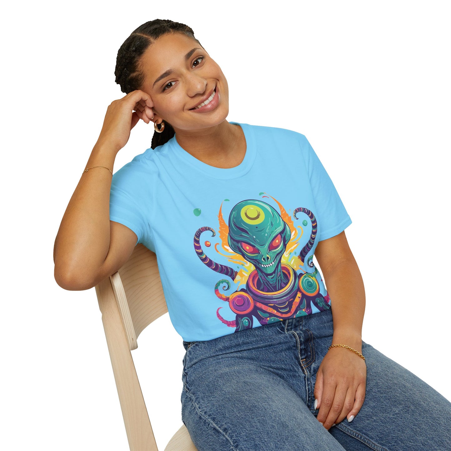 Alien Cosmos Unisex T Shirt With Aliens Design Gildan Softstyle 64000 Comfortable Lightweight Tee