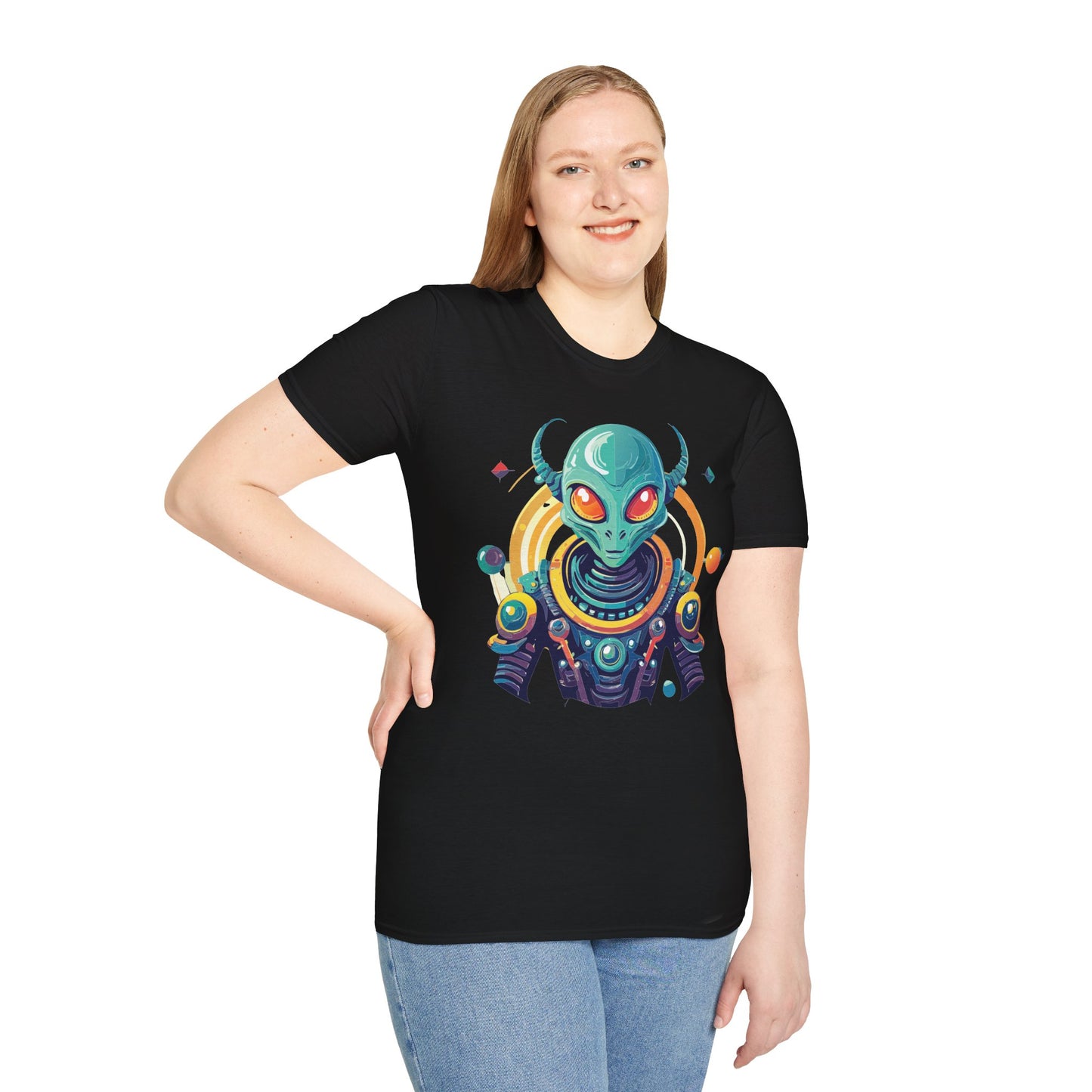 Alien Cosmos T Shirt Unisex Softstyle Cotton Tee With Alien Art Design Premium Comfort