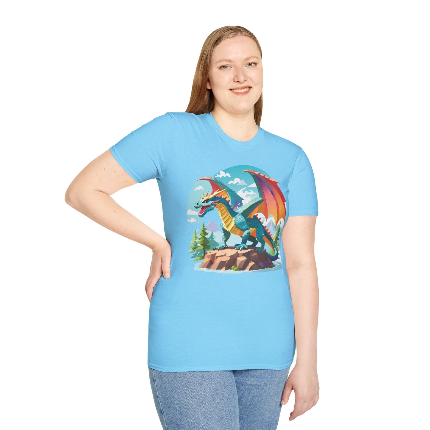 Dragon Graphic Tee Unisex Softstyle 100 Percent Ring Spun Cotton Animal Art Print Shirt